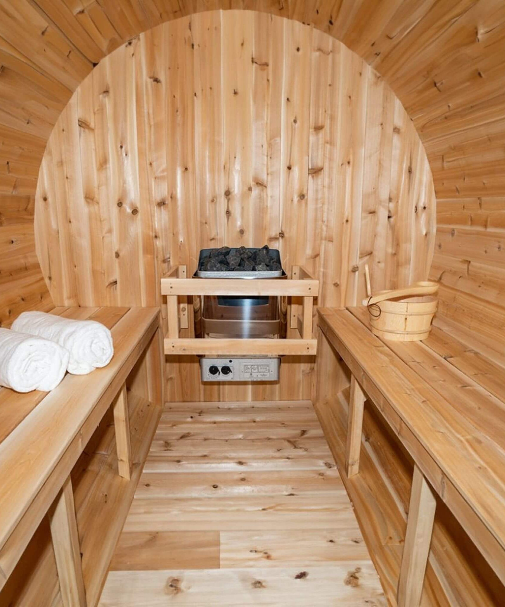 Dundalk Leisurecraft 4-Person Canadian Timber Serenity Barrel Sauna With Solid Wood Benches [CTC2245W] (SAK94862)