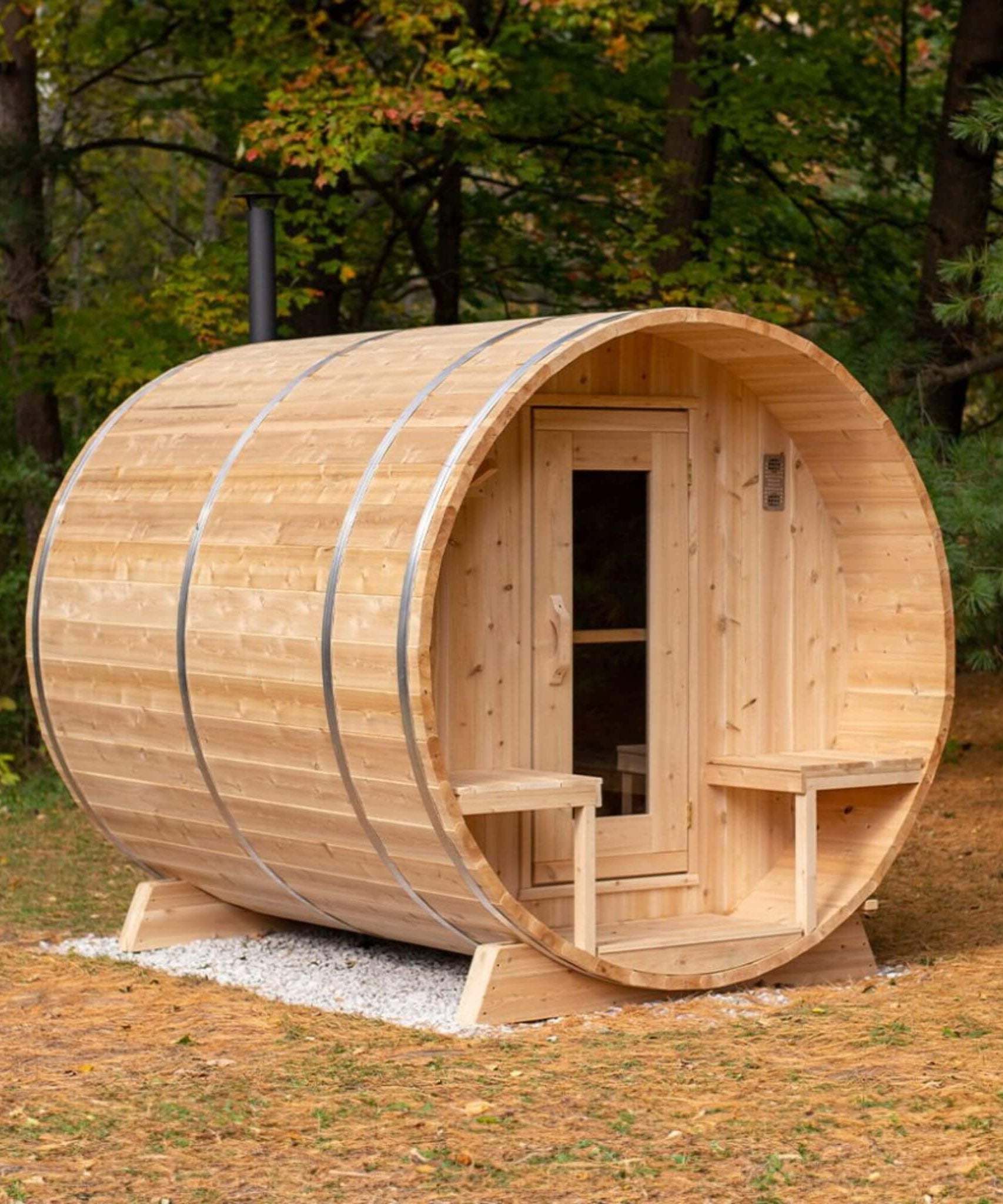 Dundalk Leisurecraft 4-Person Canadian Timber Serenity Barrel Sauna With Solid Wood Benches [CTC2245W] (SAK94862)