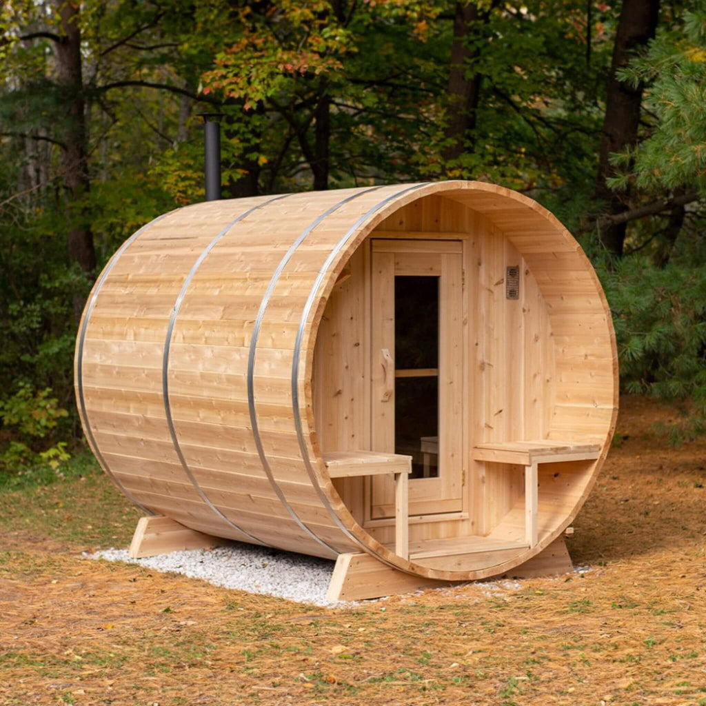 Dundalk Leisurecraft 4-Person Canadian Timber Serenity Barrel Sauna With Solid Wood Benches [CTC2245W] (SAK94862)