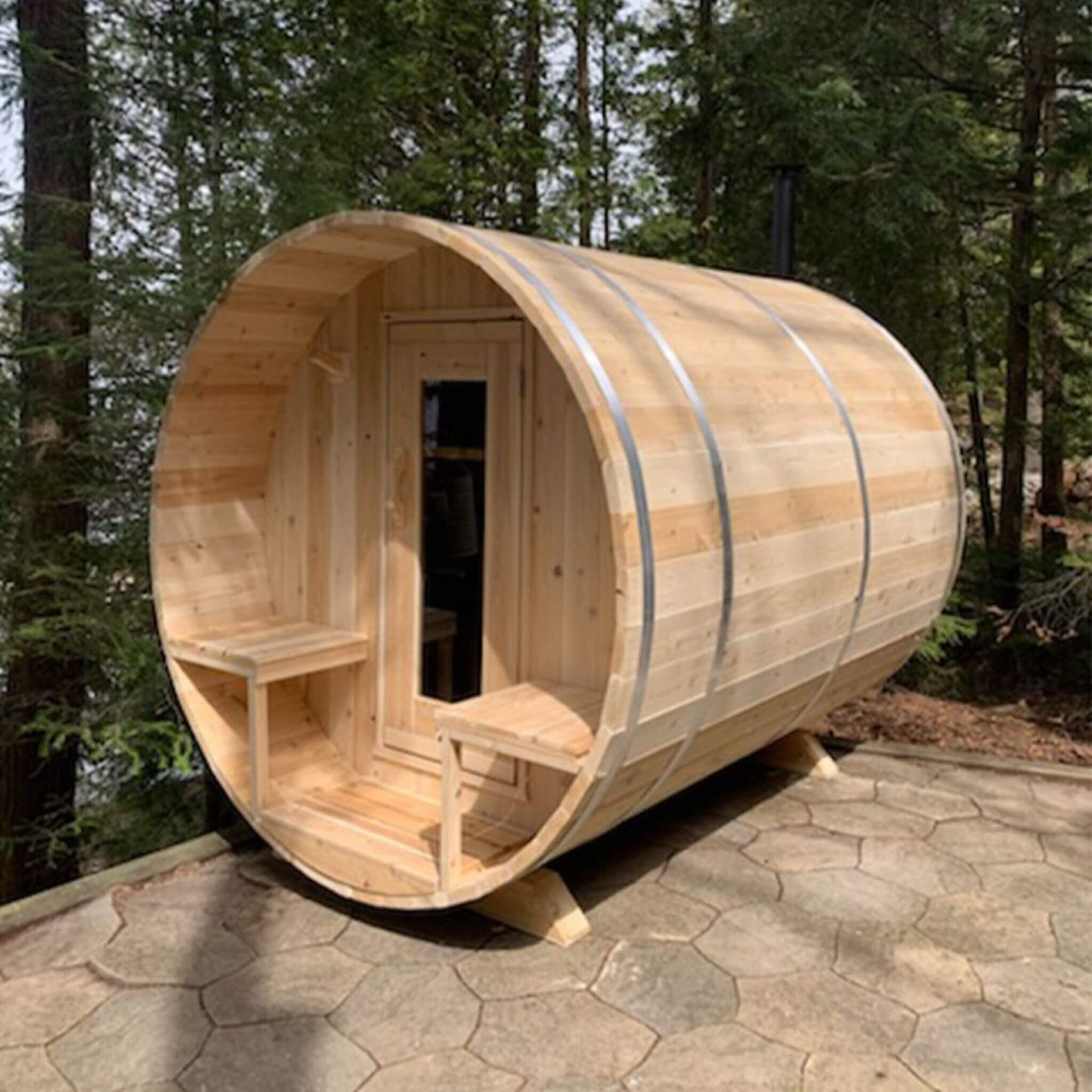 Dundalk Leisurecraft 4-Person Canadian Timber Serenity Barrel Sauna With Solid Wood Benches [CTC2245W] (SAK94862)
