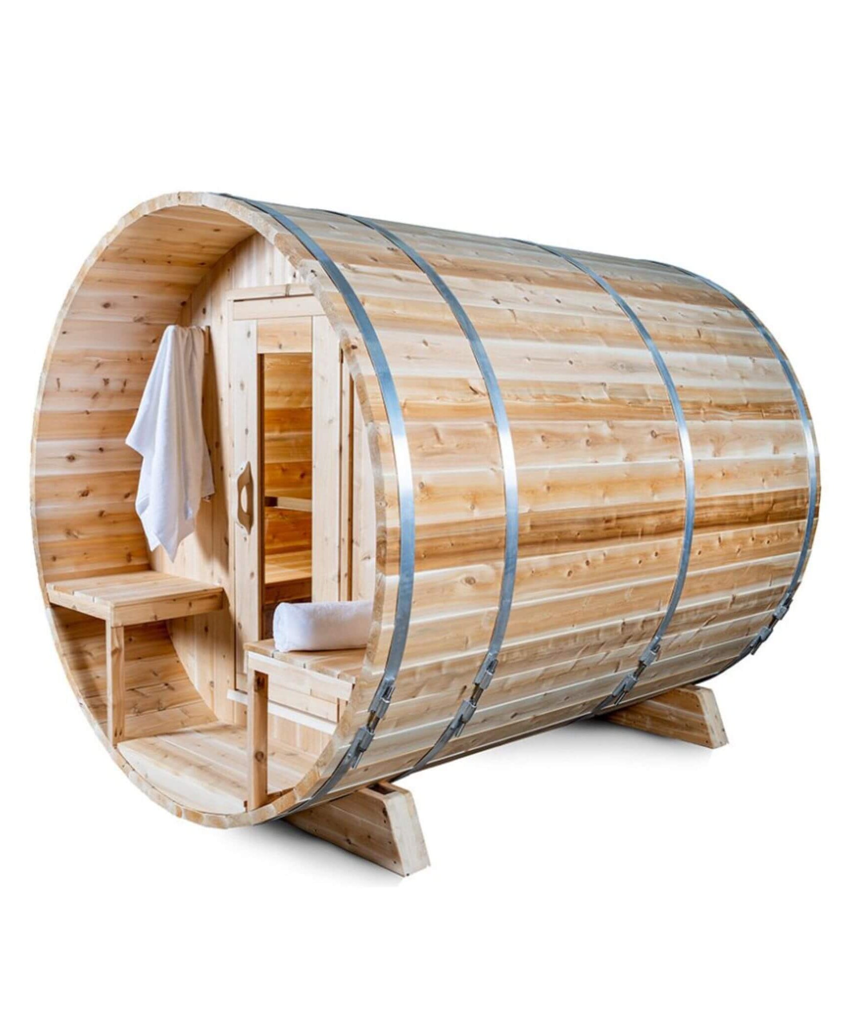 Dundalk Leisurecraft 4-Person Canadian Timber Serenity Barrel Sauna With Solid Wood Benches [CTC2245W] (SAK94862)