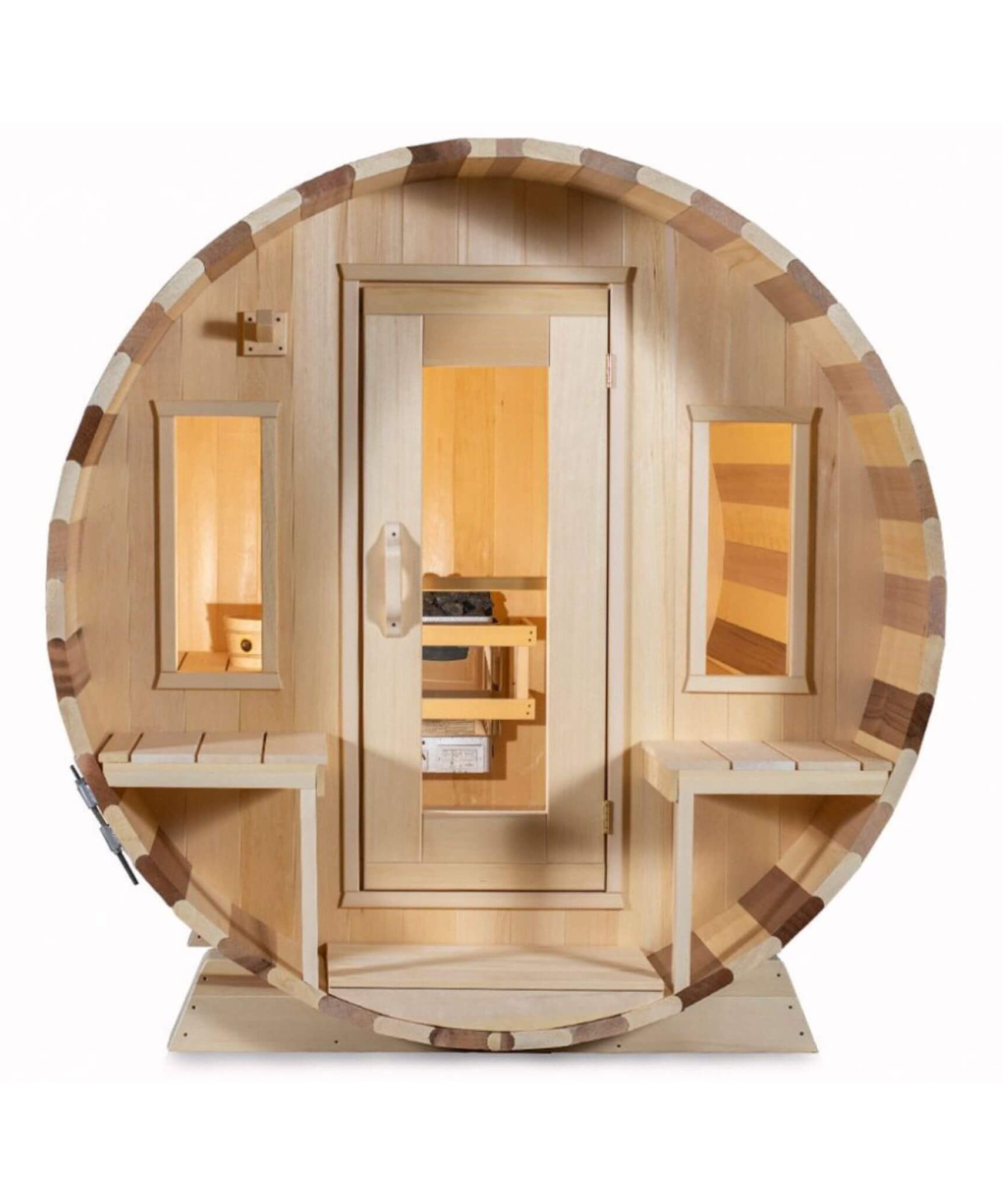 Dundalk Leisurecraft 6-Person Canadian Timber Tranquility Barrel Sauna With Front Porch [CTC2345W] (SAK96814)