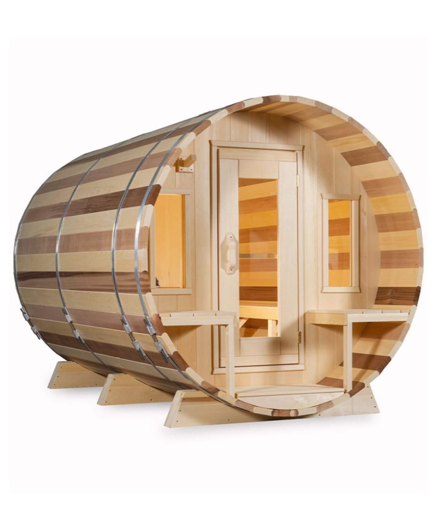 Dundalk Leisurecraft 6-Person Canadian Timber Tranquility Barrel Sauna With Front Porch [CTC2345W] (SAK96814)