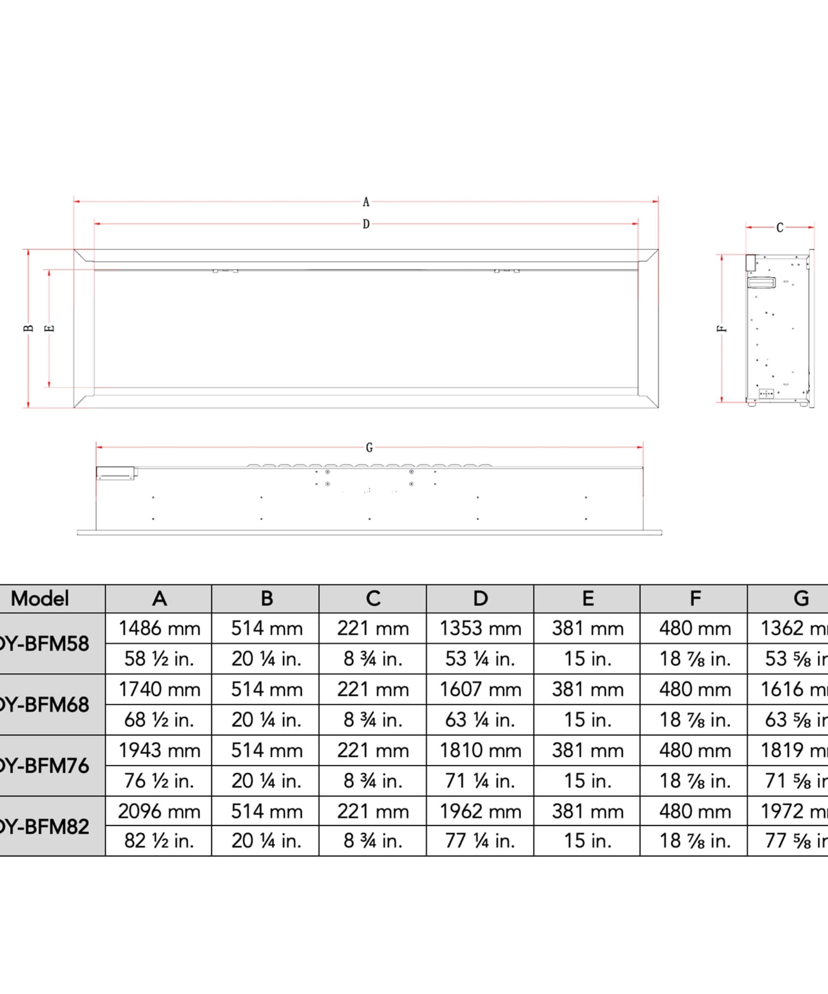 Dynasty Allegro 82-Inch Flush Mount Smart Linear Electric Fireplace [DY-BFM82] (SAK29014)
