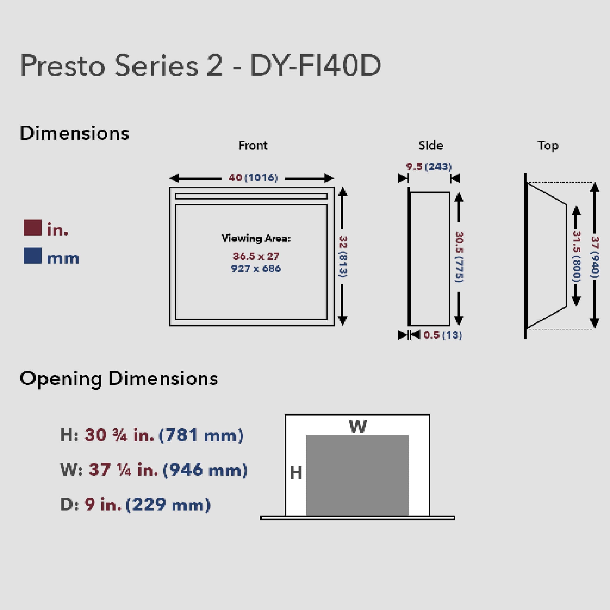 Dynasty Presto 40-Inch Built-In Electric Firebox Insert With Adjustable Flame Settings [DY-FI40D] (SAK40157)