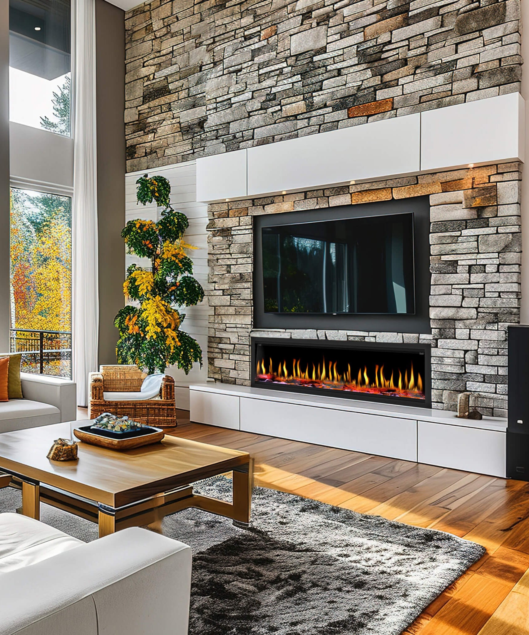 Dynasty Tempo 63-Inch Virtual Linear Electric Fireplace With Multifunction Remote Control [DY-FVX63] (SAK20385)