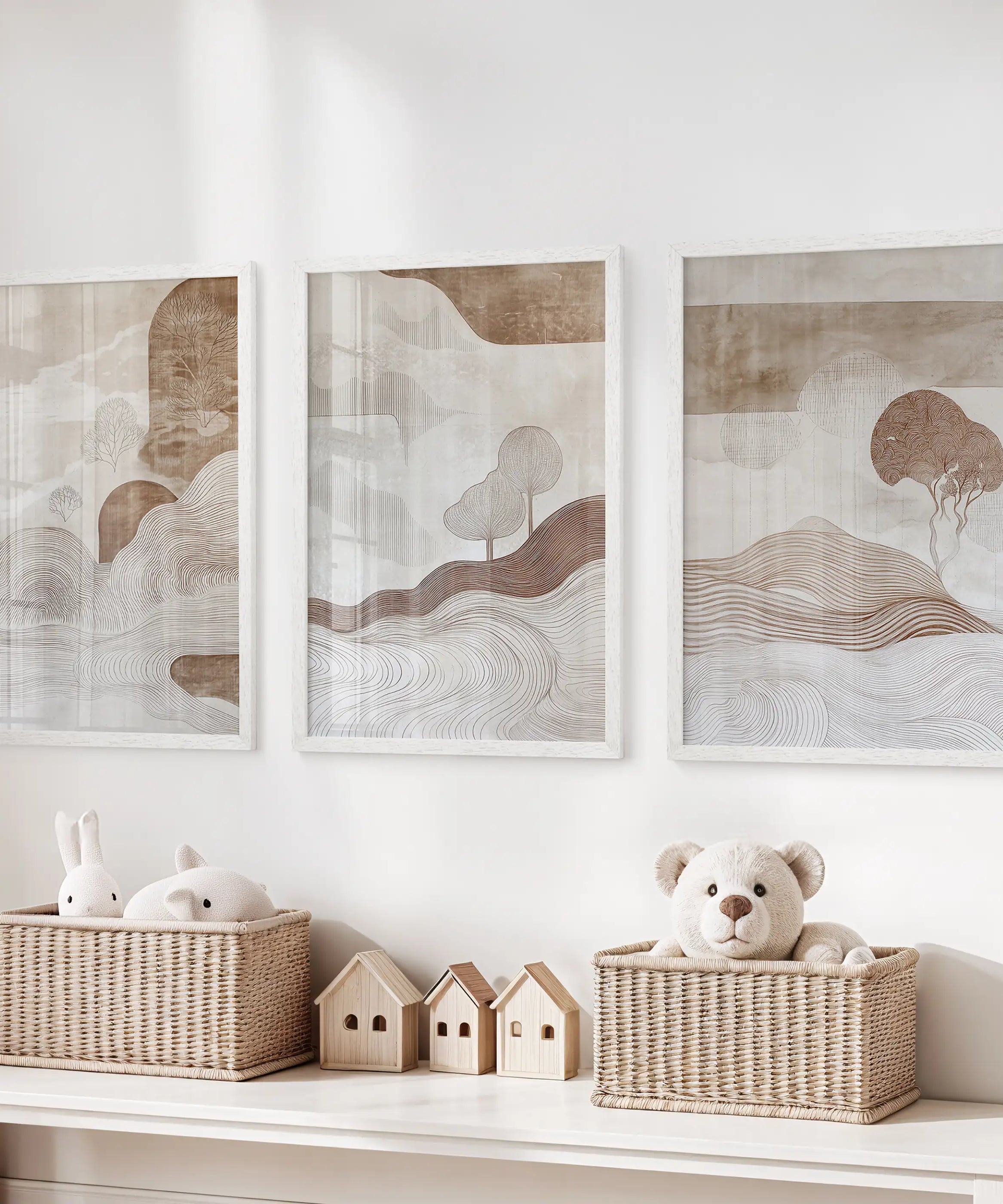 Wabi Sabi Line Art Set of 3 Prints. Earth Tones Landscape