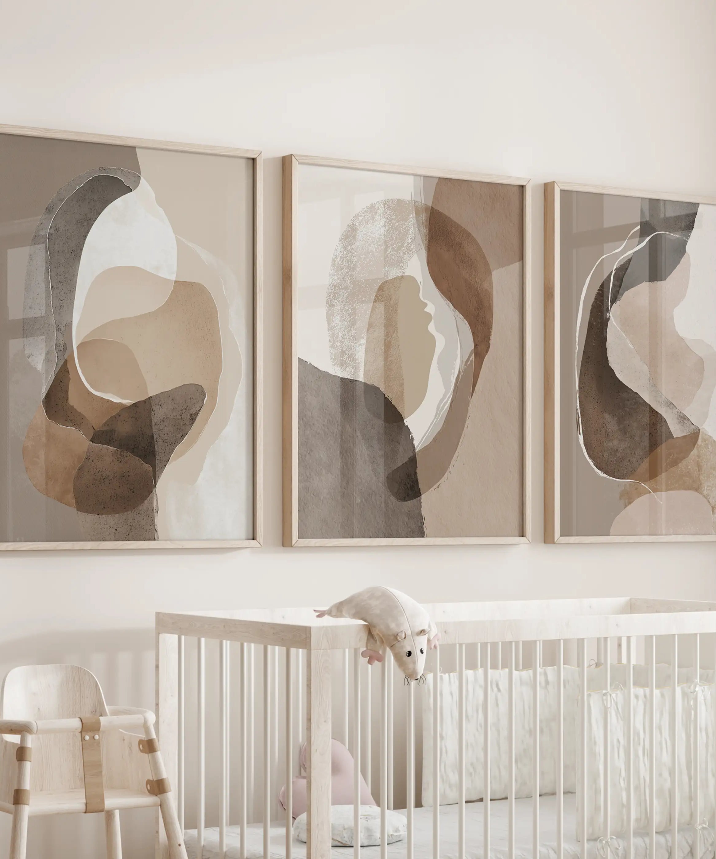 Neutral Abstract Wall Art Set of 3. Modern Earth Tone Prints