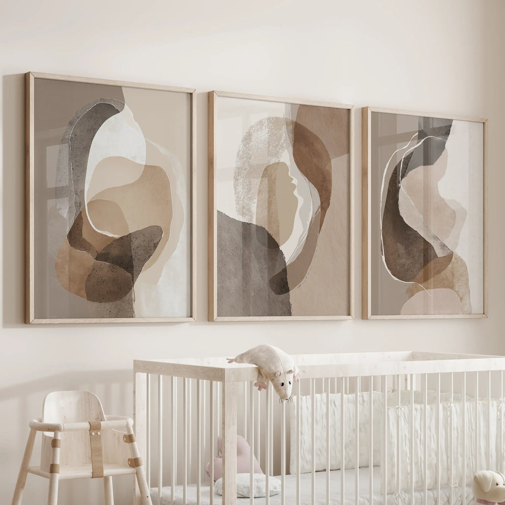 Neutral Abstract Wall Art Set of 3. Modern Earth Tone Prints