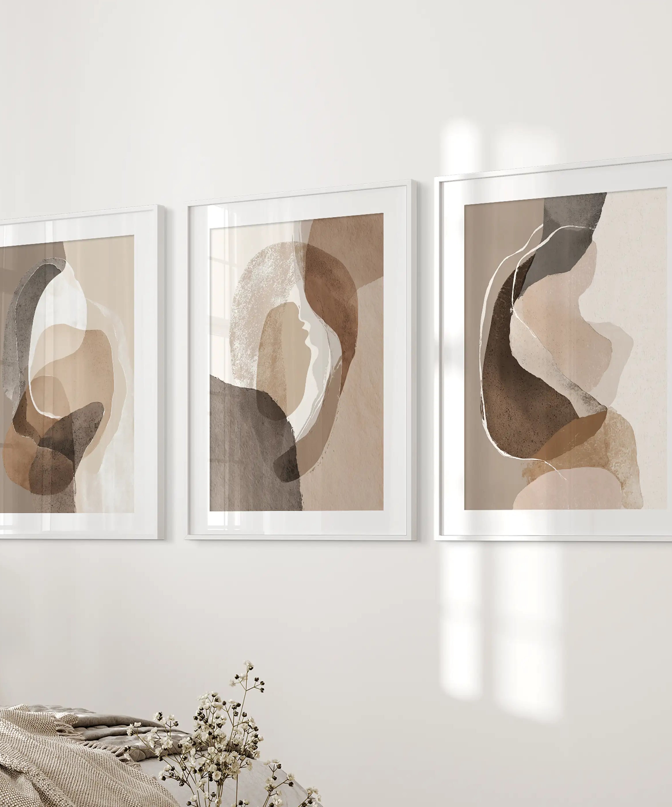 Neutral Abstract Wall Art Set of 3. Modern Earth Tone Prints