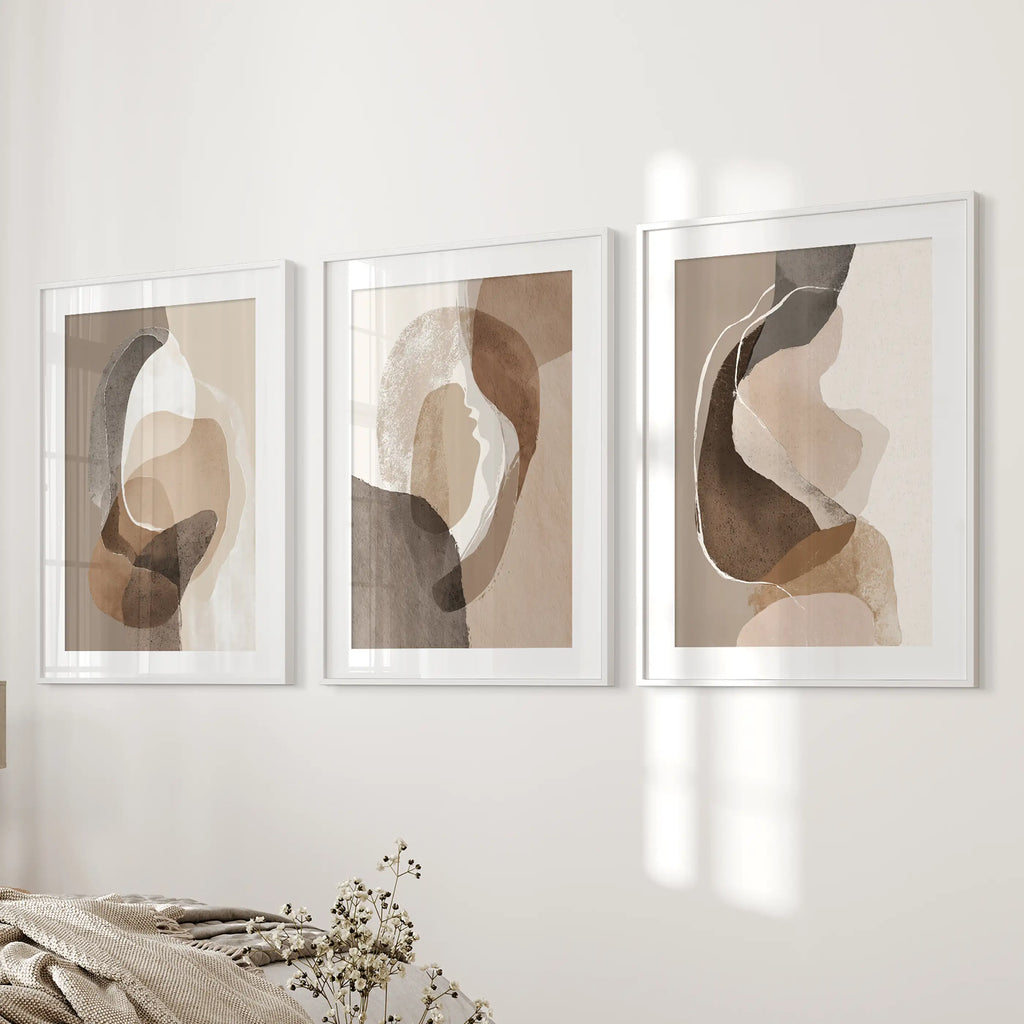 Neutral Abstract Wall Art Set of 3. Modern Earth Tone Prints