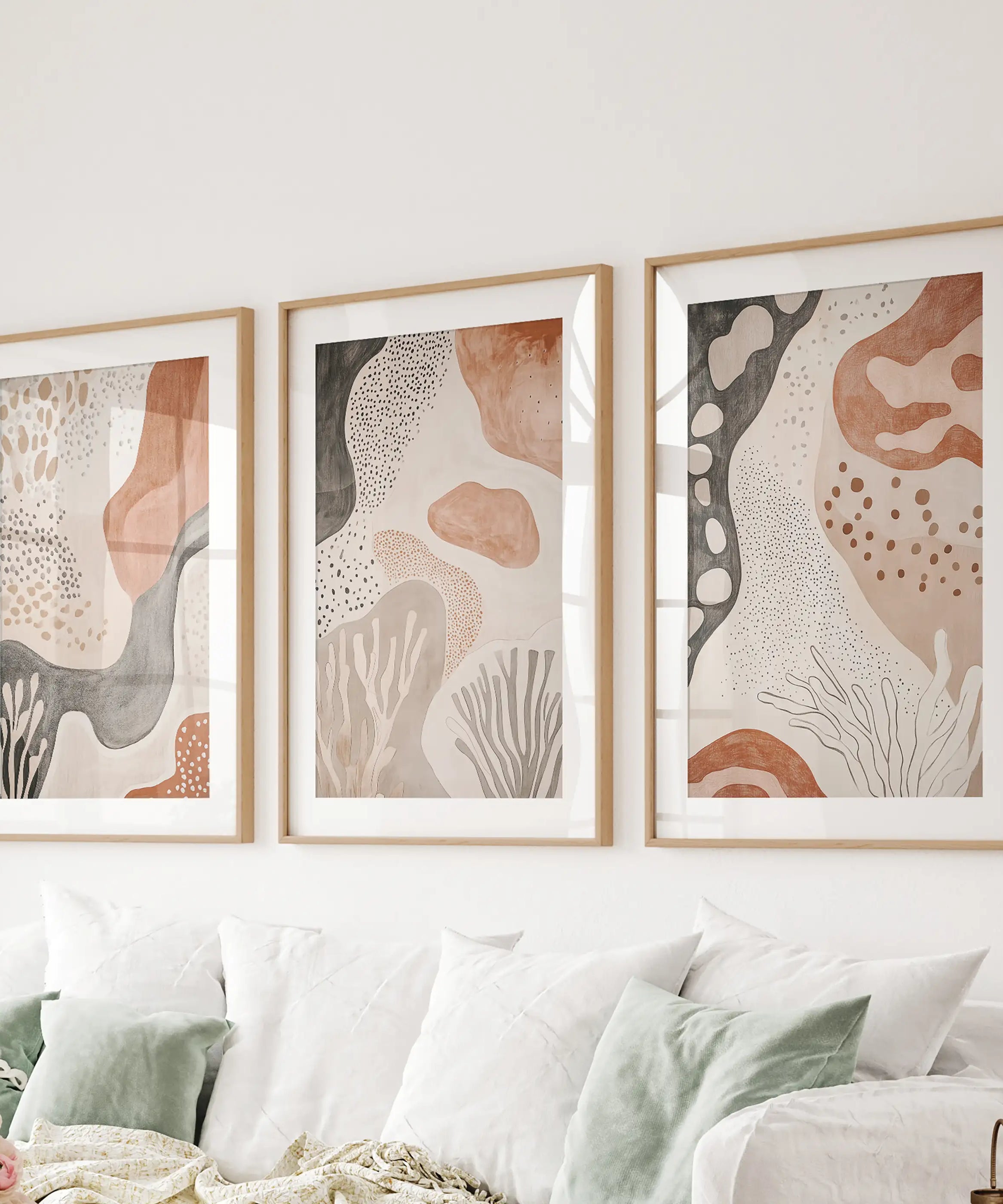 Neutral Terracotta 3 Piece Wall Art. Boho Abstract Prints