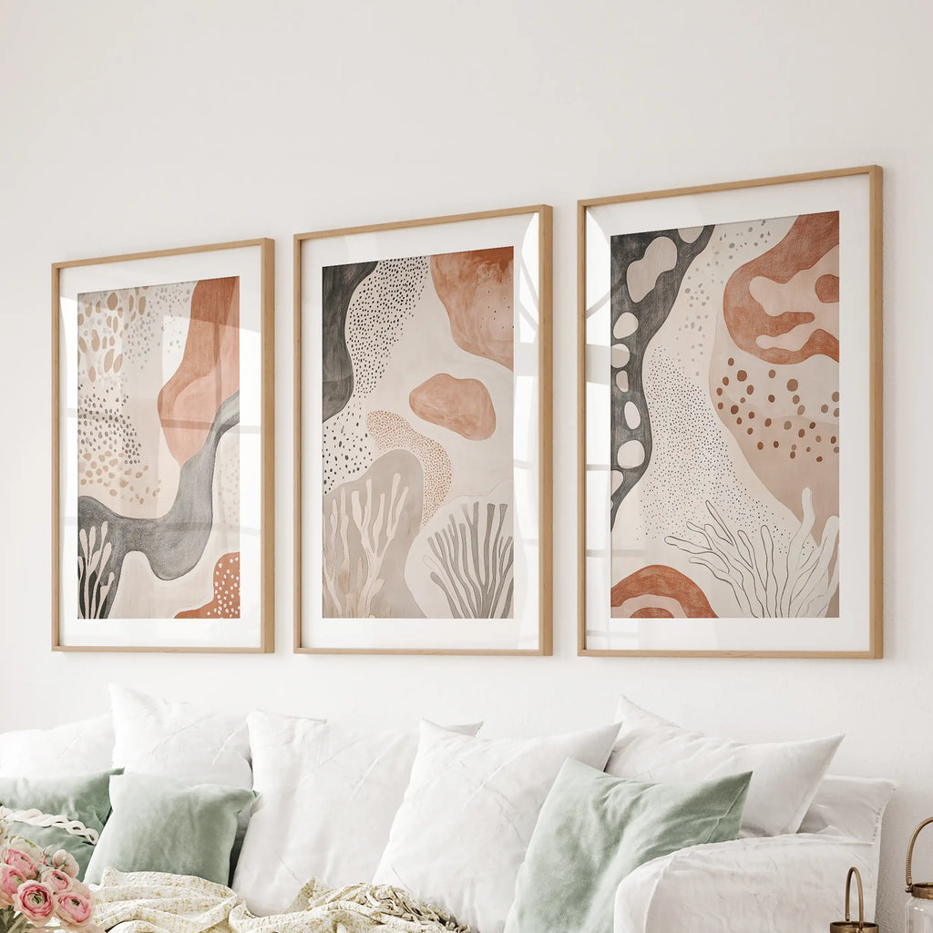 Neutral Terracotta 3 Piece Wall Art. Boho Abstract Prints