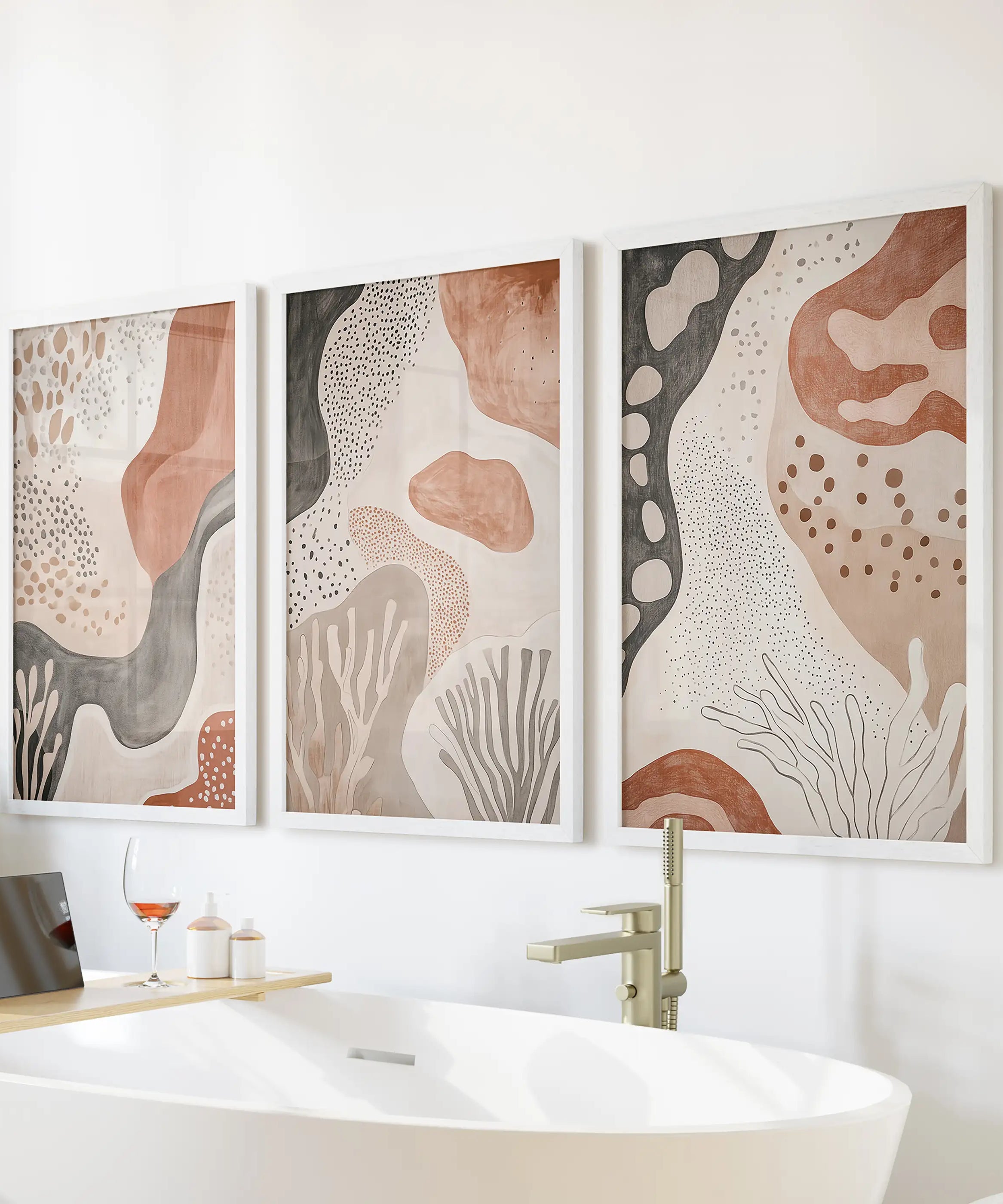 Neutral Terracotta 3 Piece Wall Art. Boho Abstract Prints