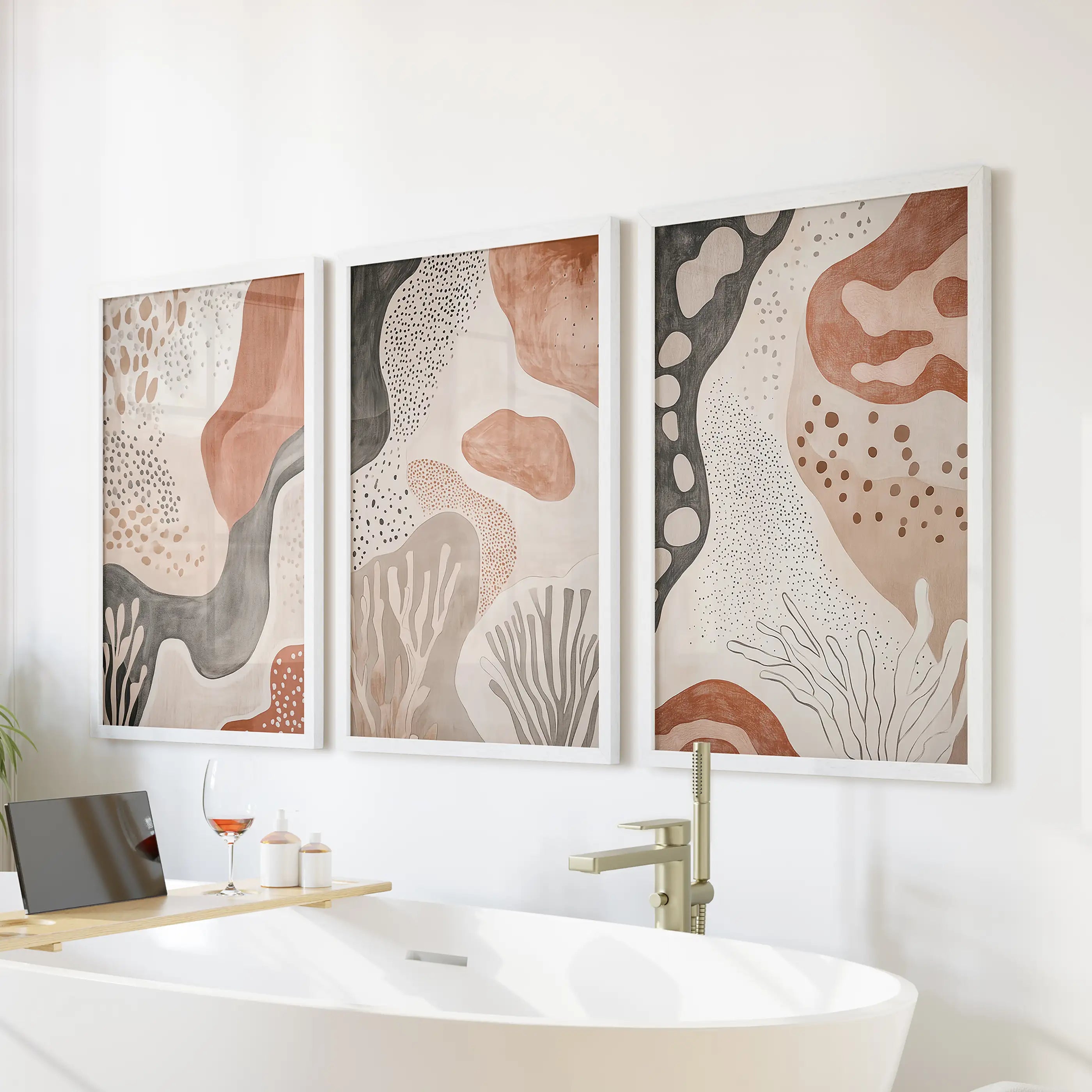 Neutral Terracotta 3 Piece Wall Art. Boho Abstract Prints