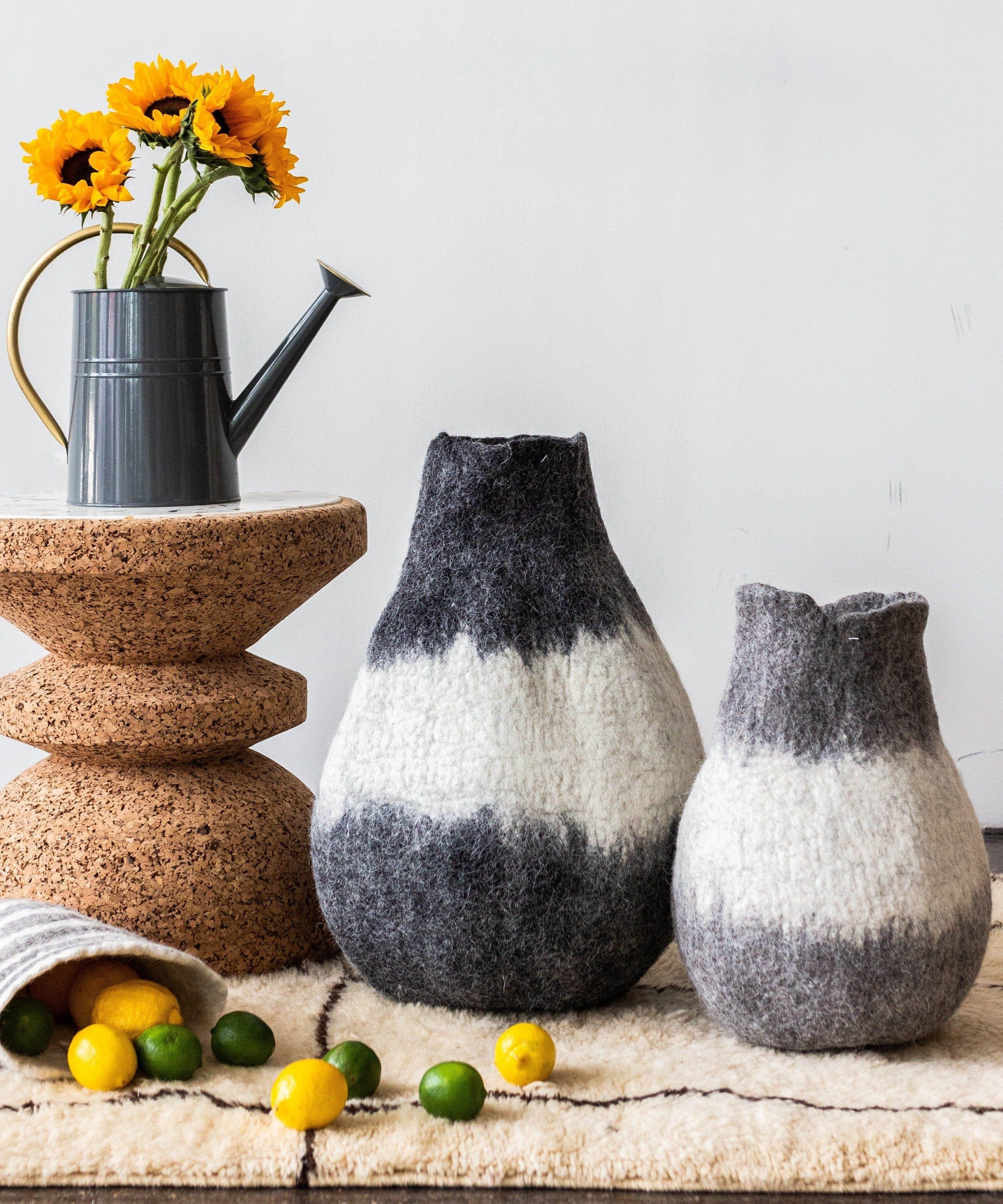Eclipse Charcoal and Ivory Wool Gourd Basket