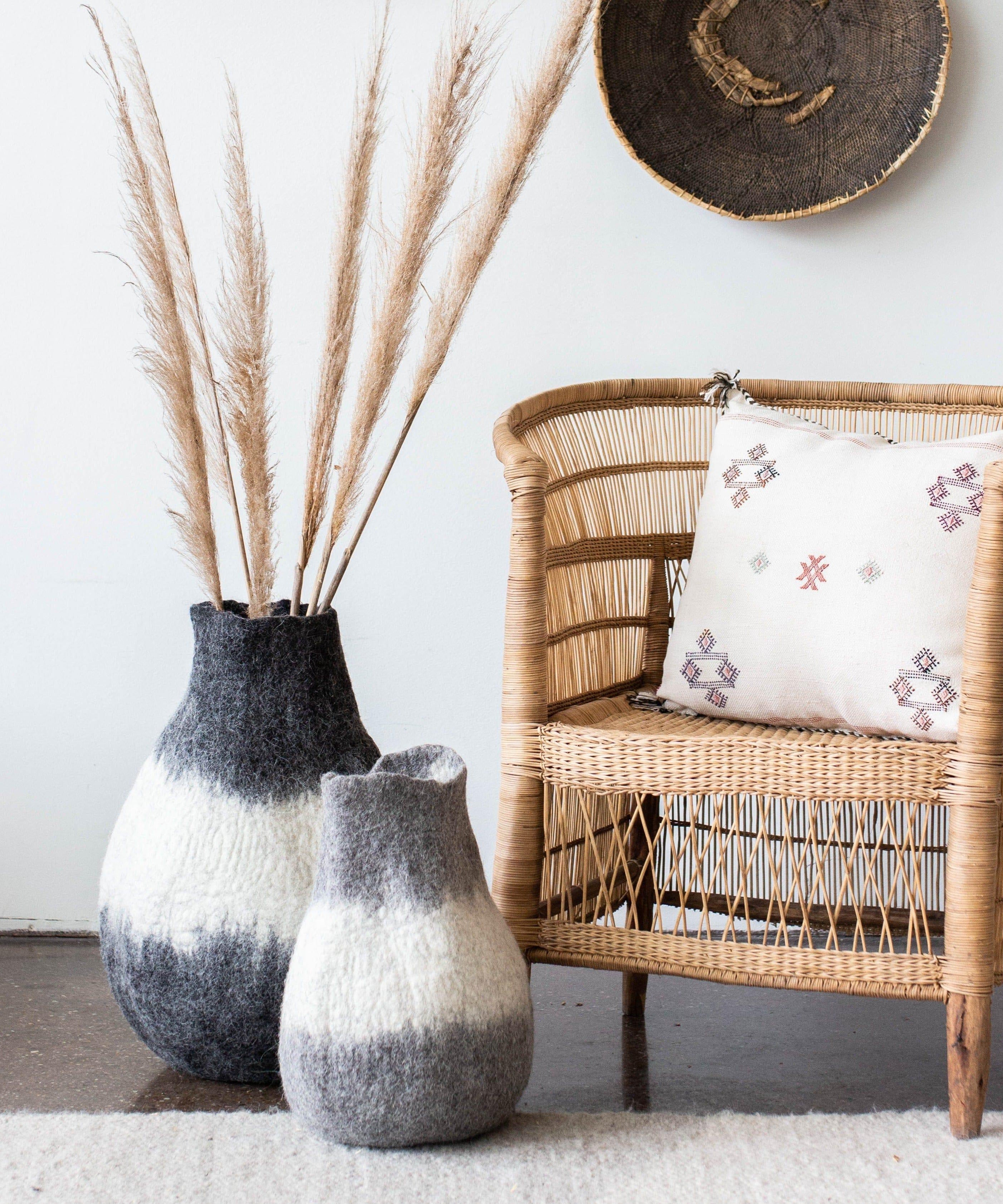 Eclipse Charcoal and Ivory Wool Gourd Basket