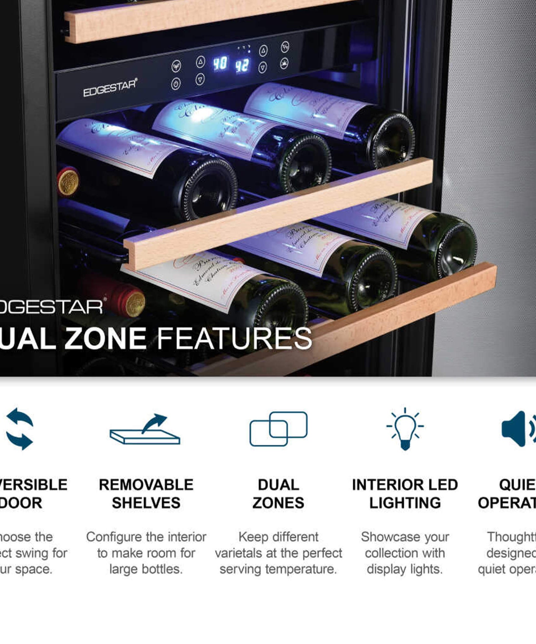 Edgestar Premium 24-Inch 101 Bottle Capacity Built-In Dual Zone Wine Cooler (SAK92835)