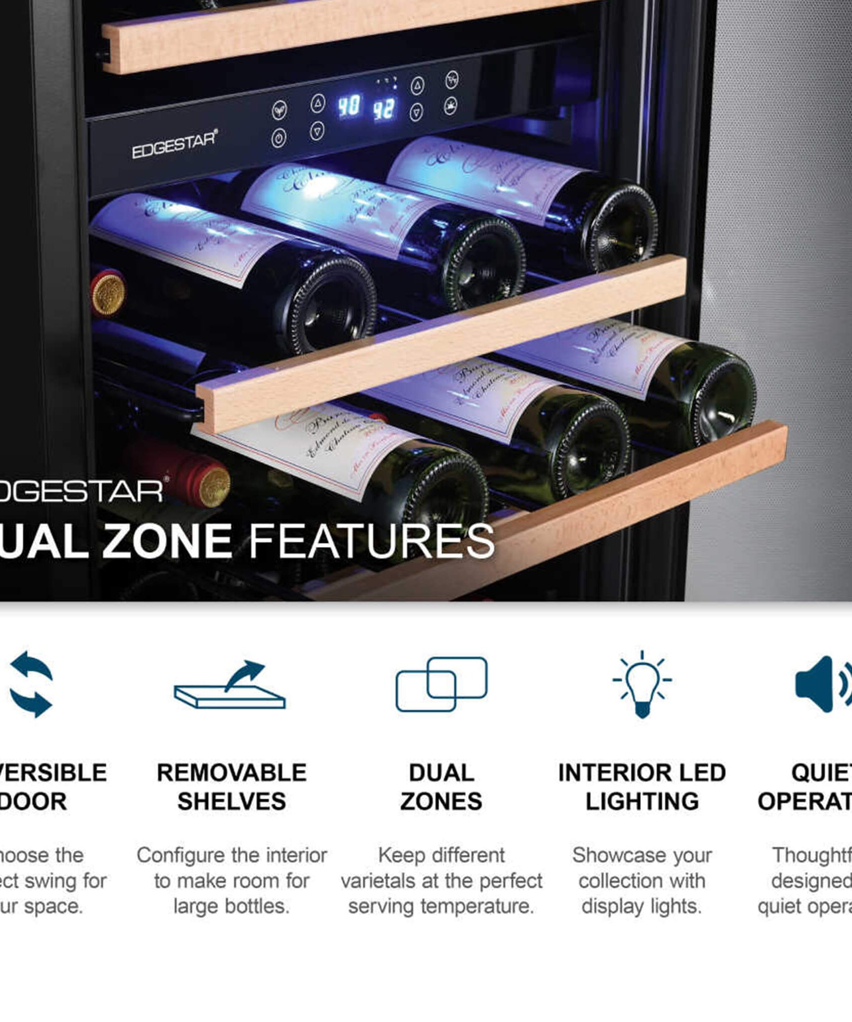 Edgestar 24-Inch 141 Bottle Capacity Freestanding Dual Zone Wine Cooler With Interior Lighting [CWR1552DZ] (SAK49245)