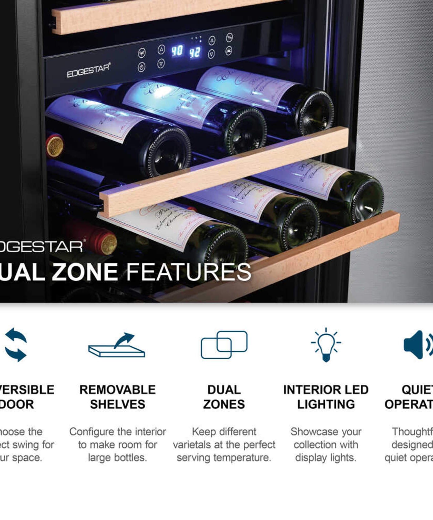 Edgestar 24-Inch 142 Bottle Built-In Dual Zone Double Door Wine Cooler With Door Lock [CWR1553DD] (SAK30742)