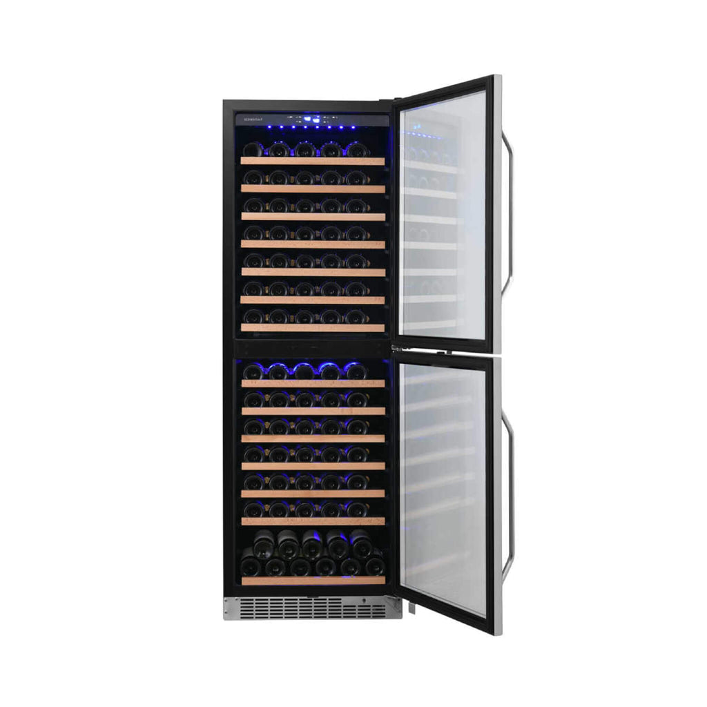 Edgestar 24-Inch 142 Bottle Built-In Dual Zone Double Door Wine Cooler With Door Lock [CWR1553DD] (SAK30742)