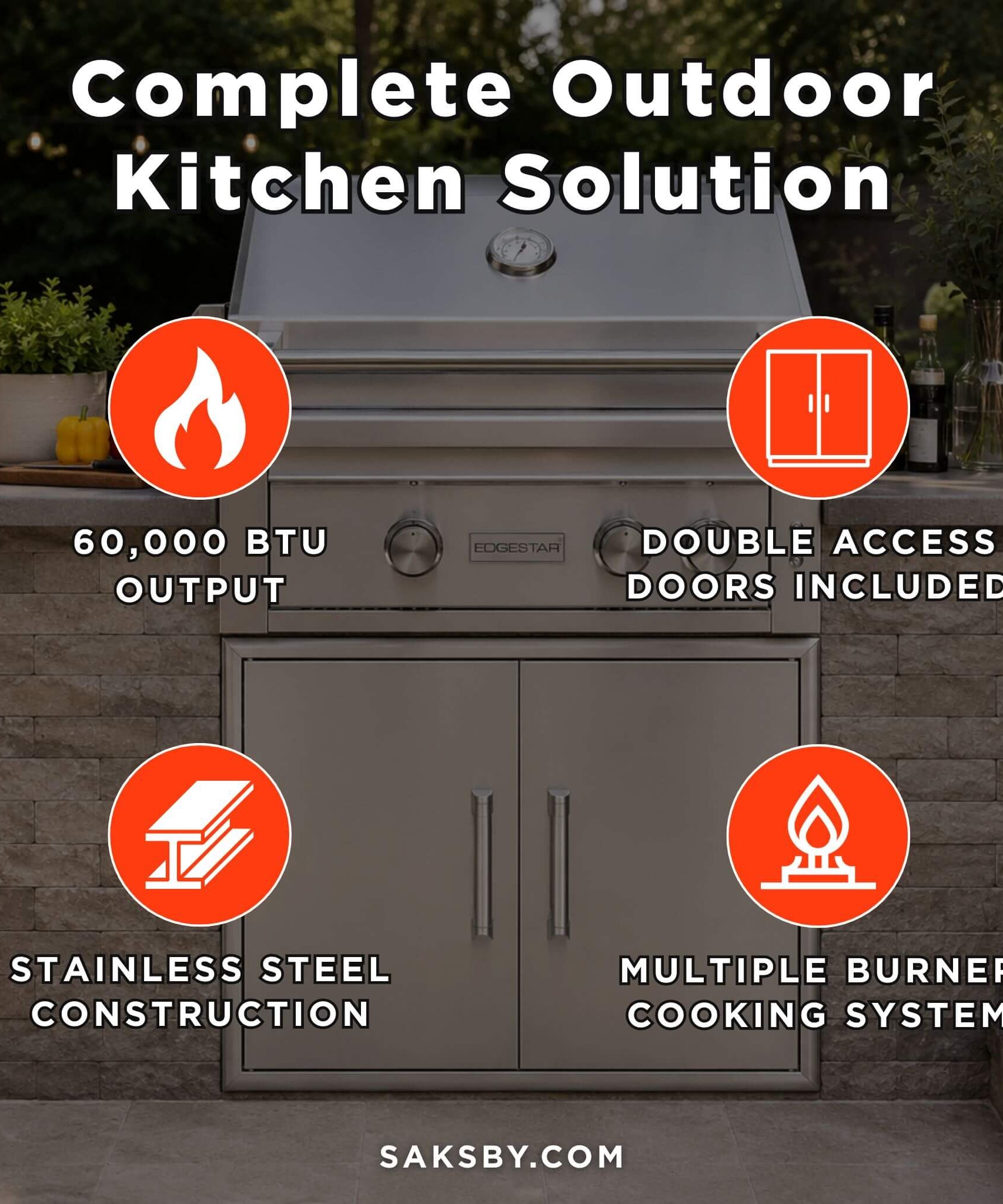 Edgestar 60K BTU 30-Inch Built-In Grill Kit With Insulated Jacket And Double Access Doors [GRL300IBKIT] (SAK82568)