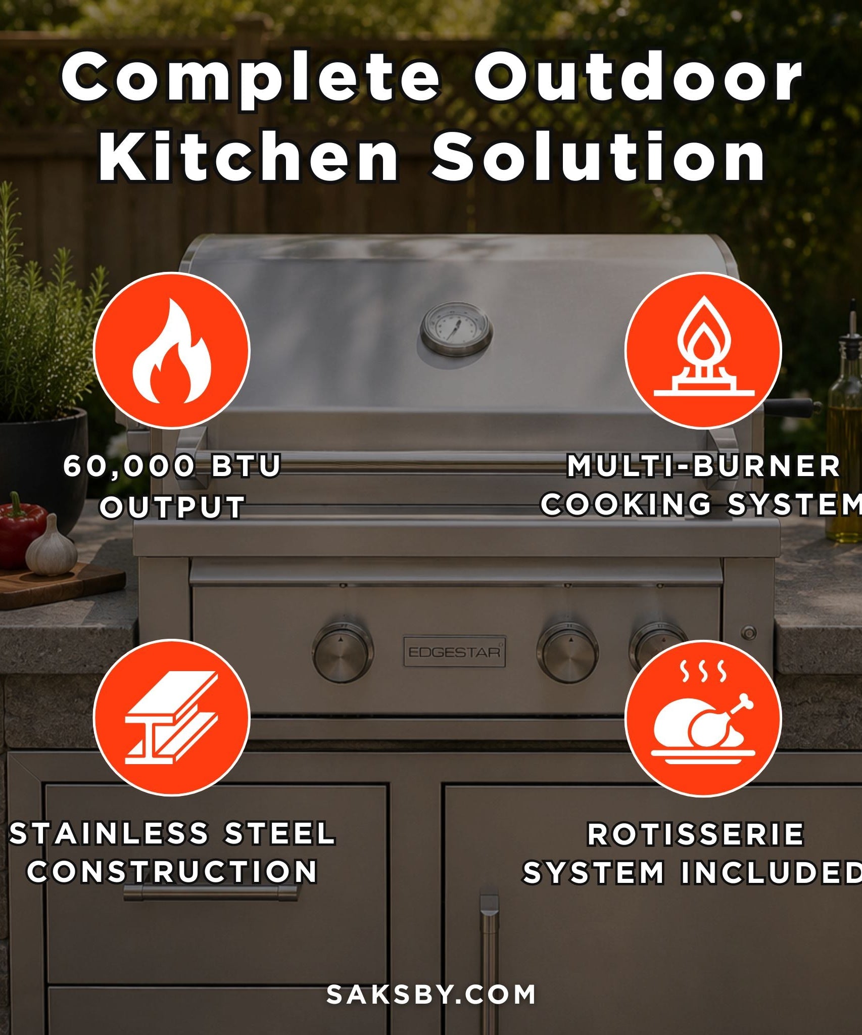 Edgestar 60K BTU 30-Inch Outdoor Built-In Grill With Rotisserie And LED Lighting (SAK52871)