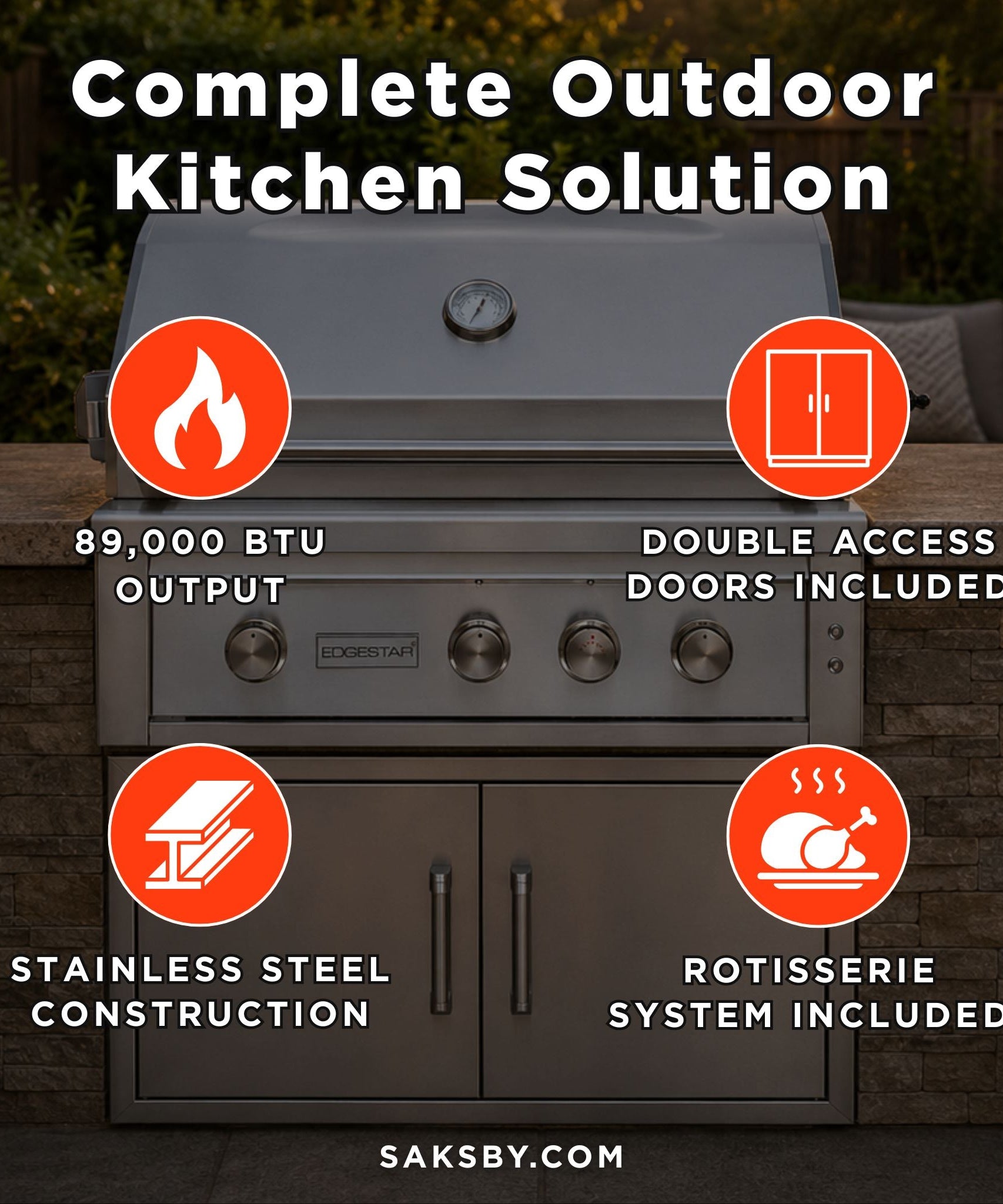 Edgestar 89K BTU 36-Inch Built-In Grill With Insulated Jacket And Double Access Doors [GRL360IBKIT] (SAK78429)