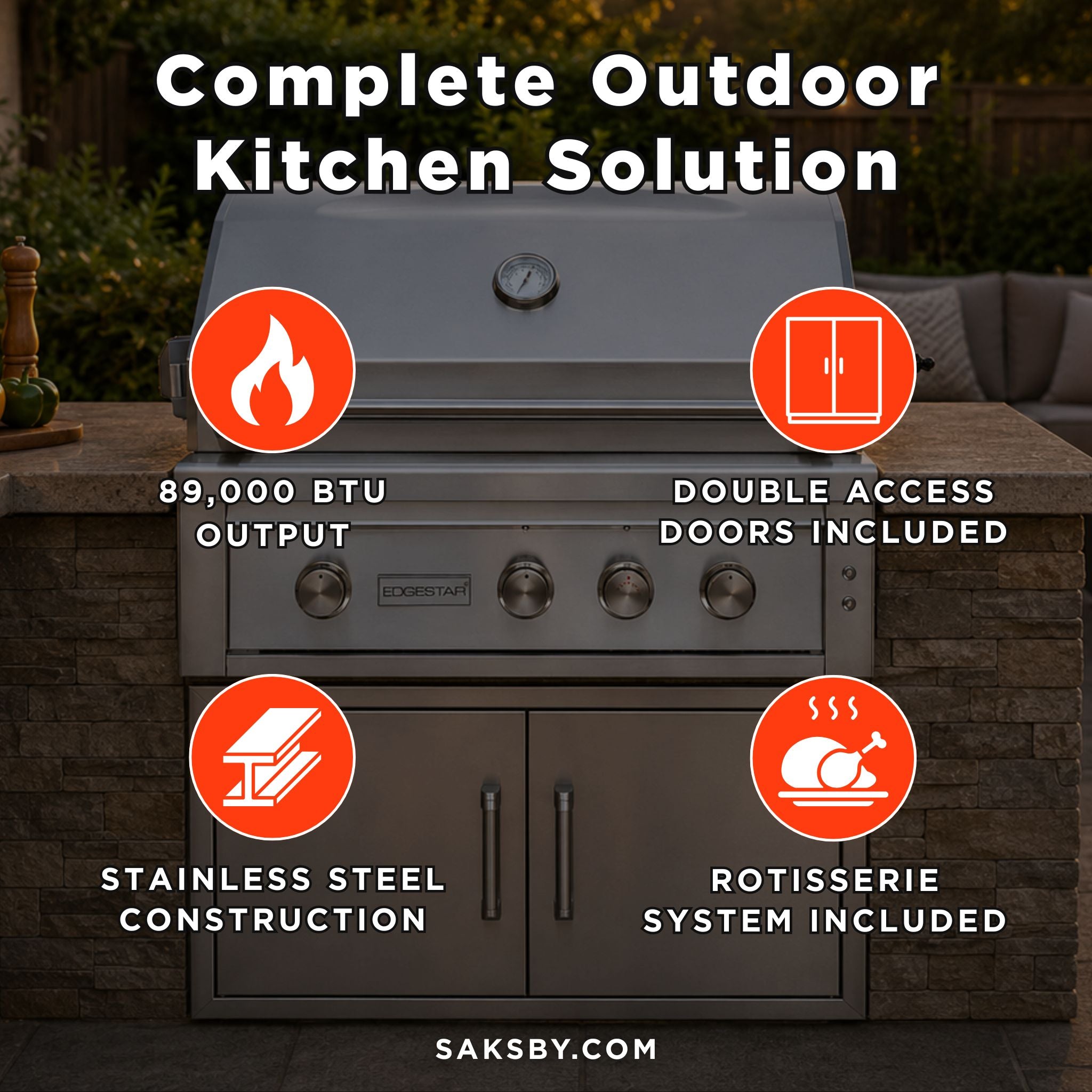 Edgestar 89K BTU 36-Inch Built-In Grill With Insulated Jacket And Double Access Doors [GRL360IBKIT] (SAK78429)