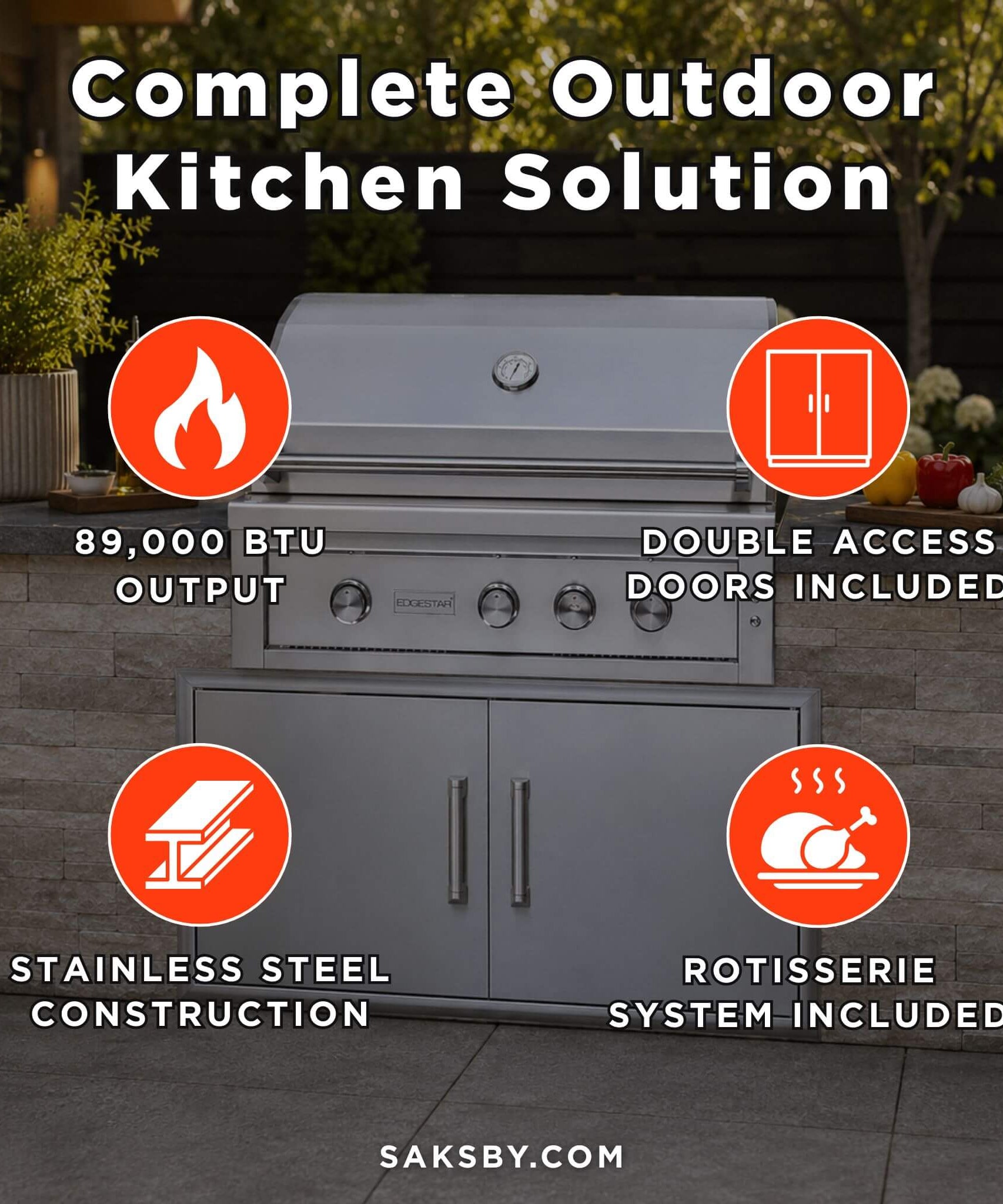 Edgestar 89K BTU 42-Inch Built-In Grill With Insulated Jacket And Double Access Doors Insulated Jacket (SAK94627)