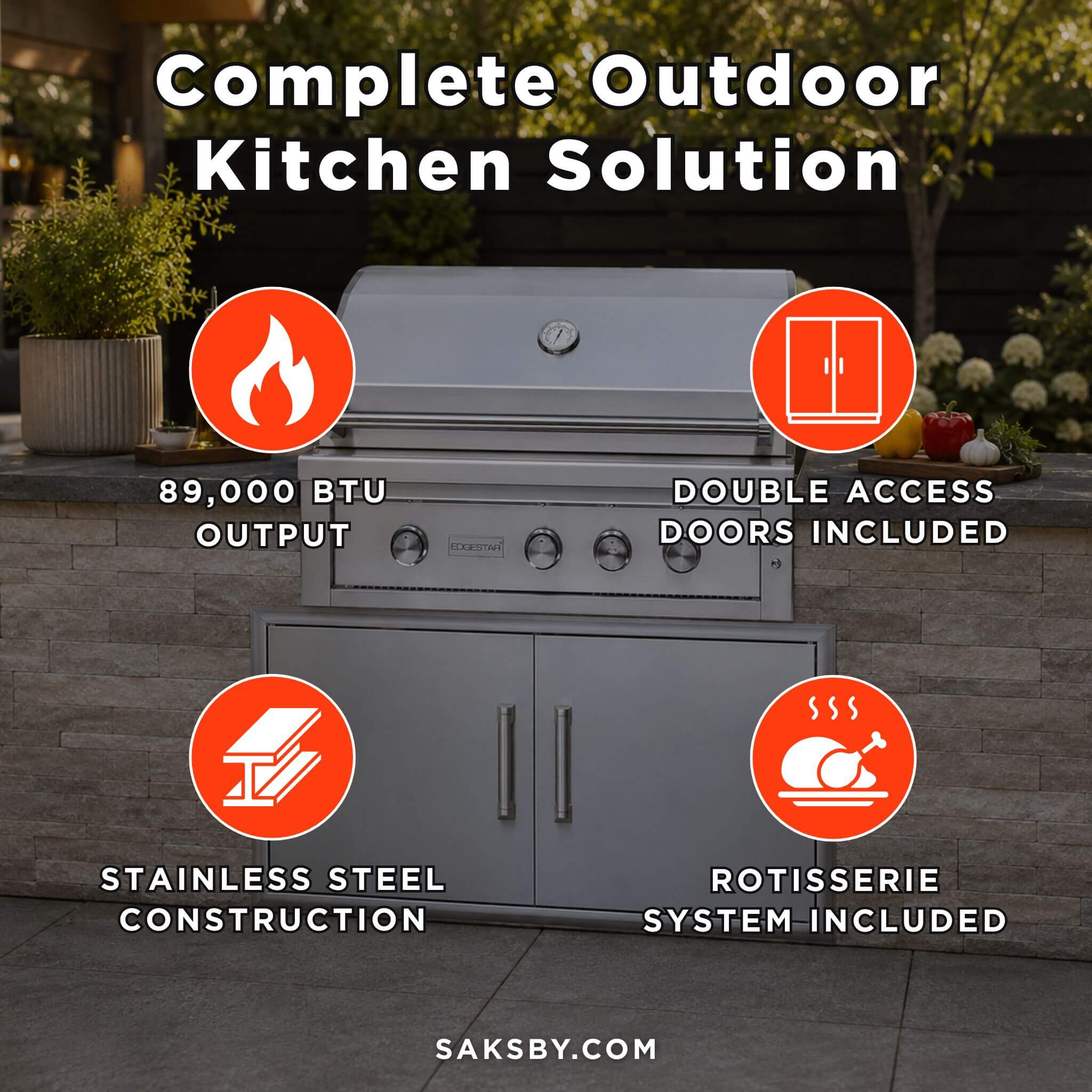 Edgestar 89K BTU 42-Inch Built-In Grill With Insulated Jacket And Double Access Doors Insulated Jacket (SAK94627)