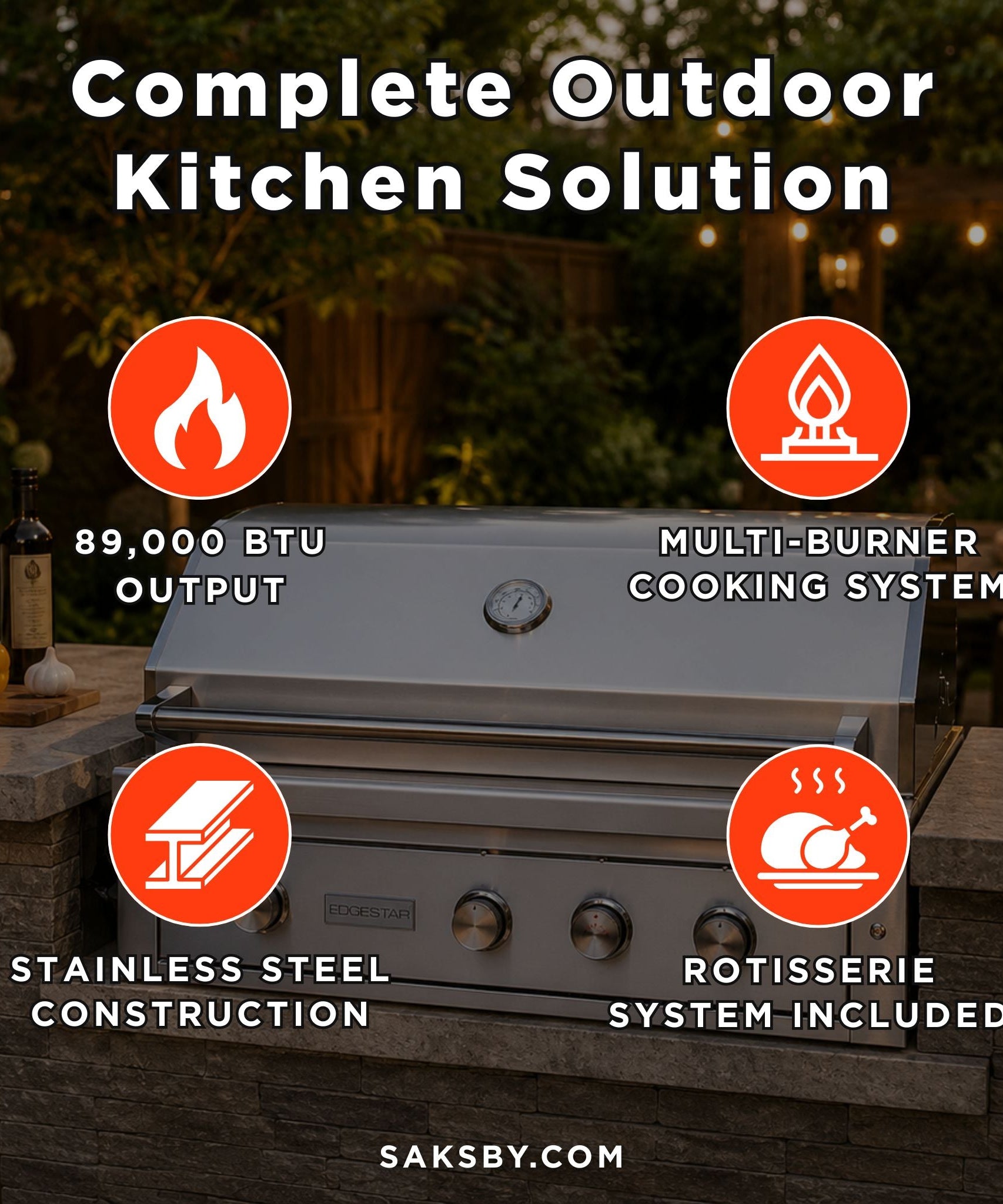 Edgestar 89K BTU 42-Inch Built-In Grill With Rotisserie And LED Lighting (SAK17368)