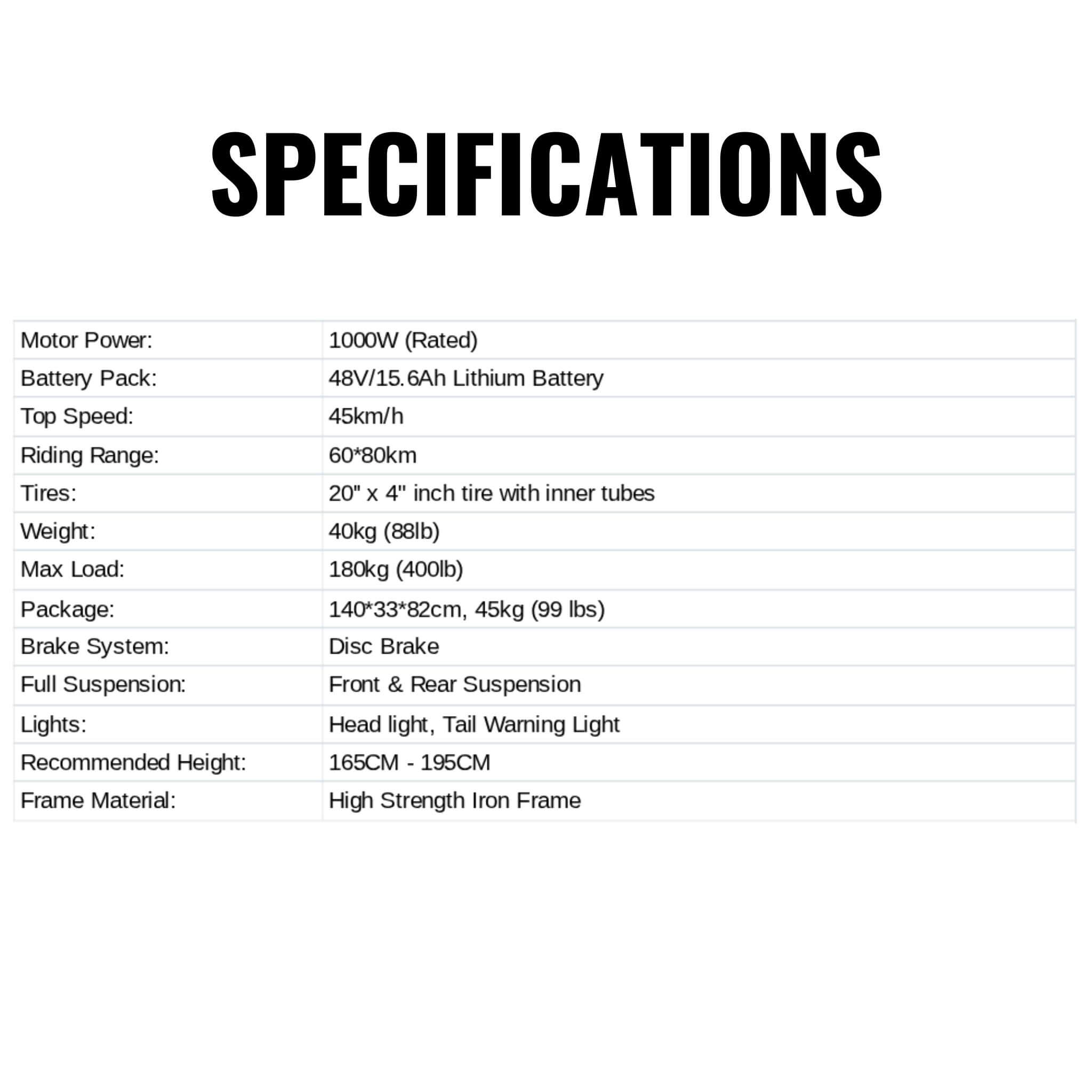 EKX L1 1000W 48V/15.6AH Electric Mountain Fat Tire Bike, 20" (SAK27491)