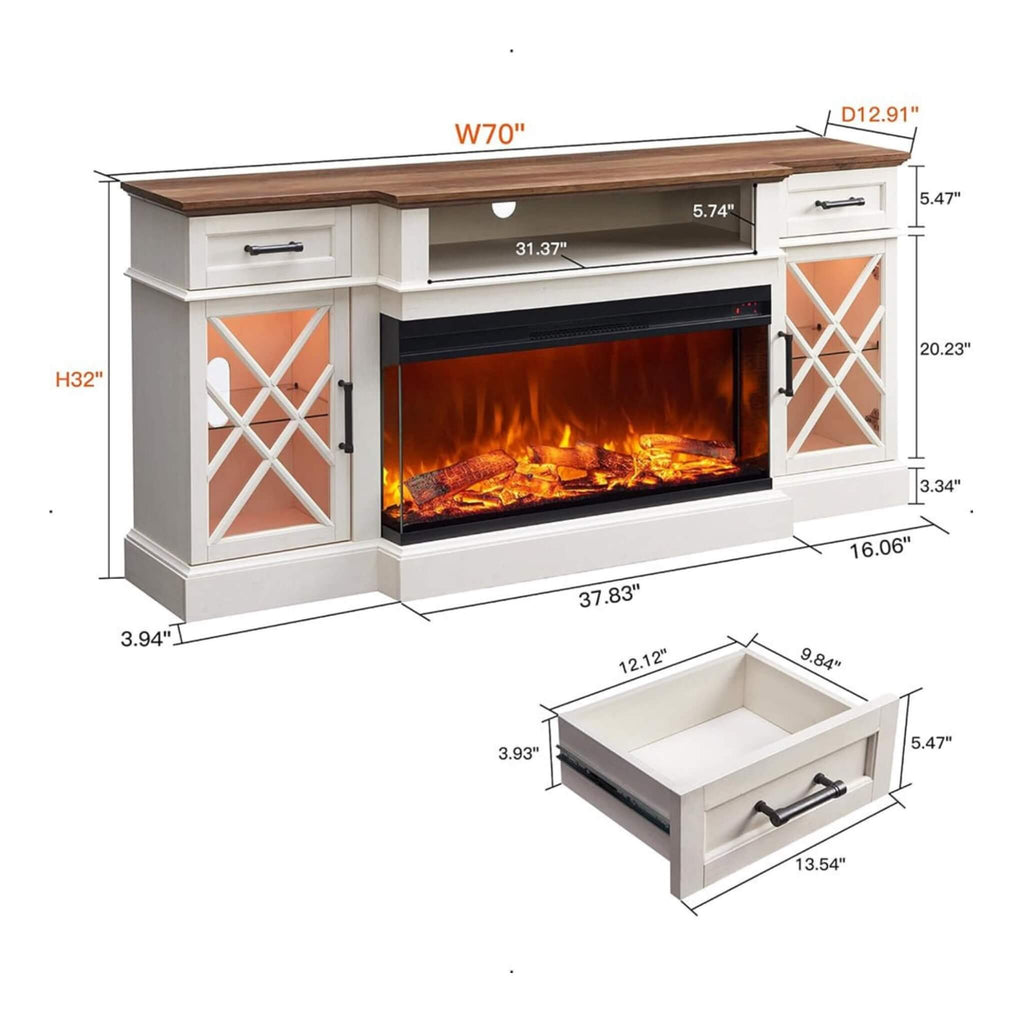 Nuvia Electric 70-Inch Fireplace TV Stand With Glass Door Storage Cabinet (SAK58627)
