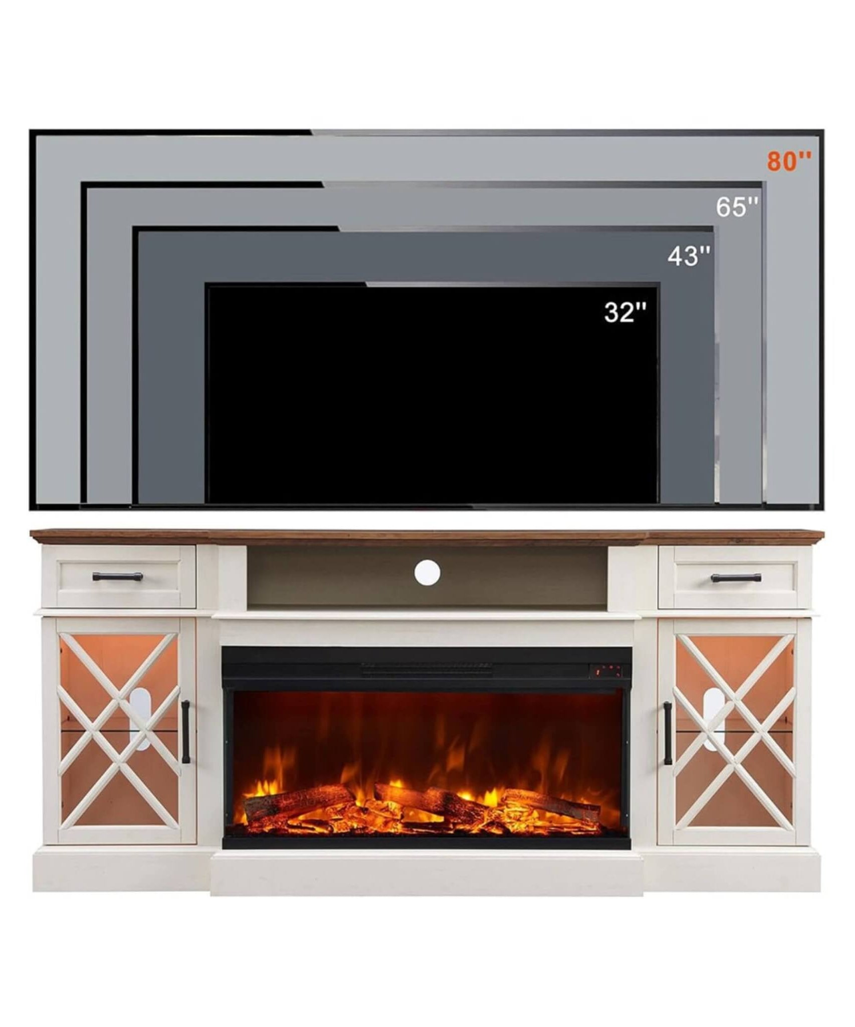 Nuvia Electric 70-Inch Fireplace TV Stand With Glass Door Storage Cabinet (SAK58627)