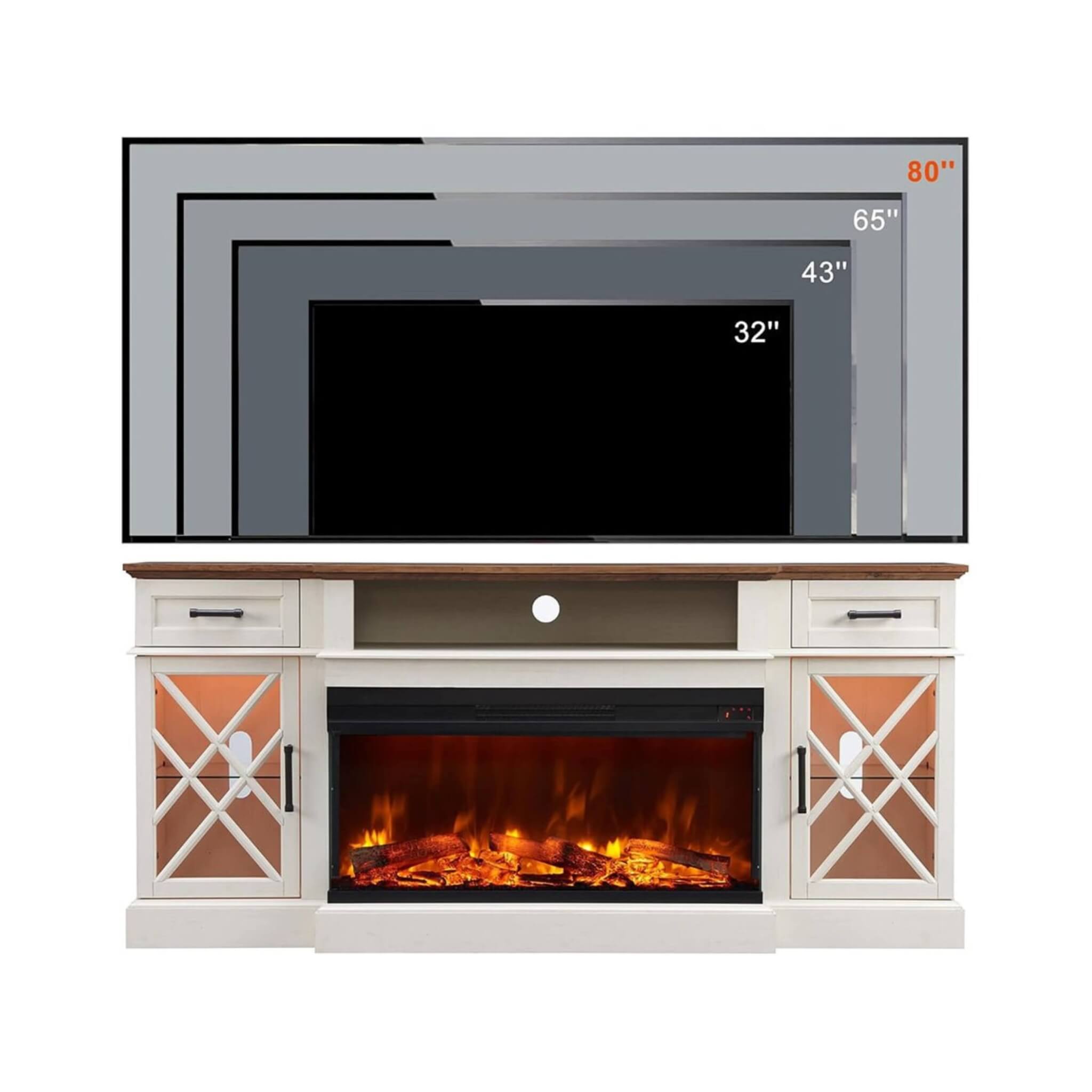 Nuvia Electric 70-Inch Fireplace TV Stand With Glass Door Storage Cabinet (SAK58627)