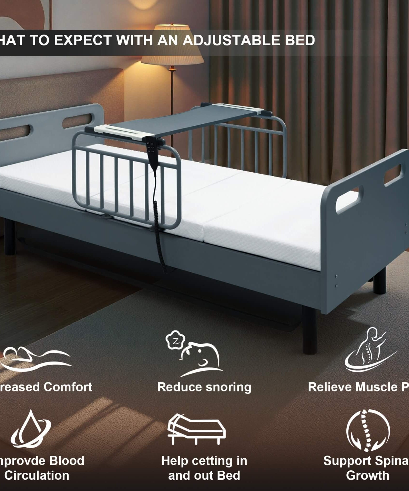 Electric Adjustable Hospital Bed With Remote Control And Memory Foam Mattress (SAK59613)