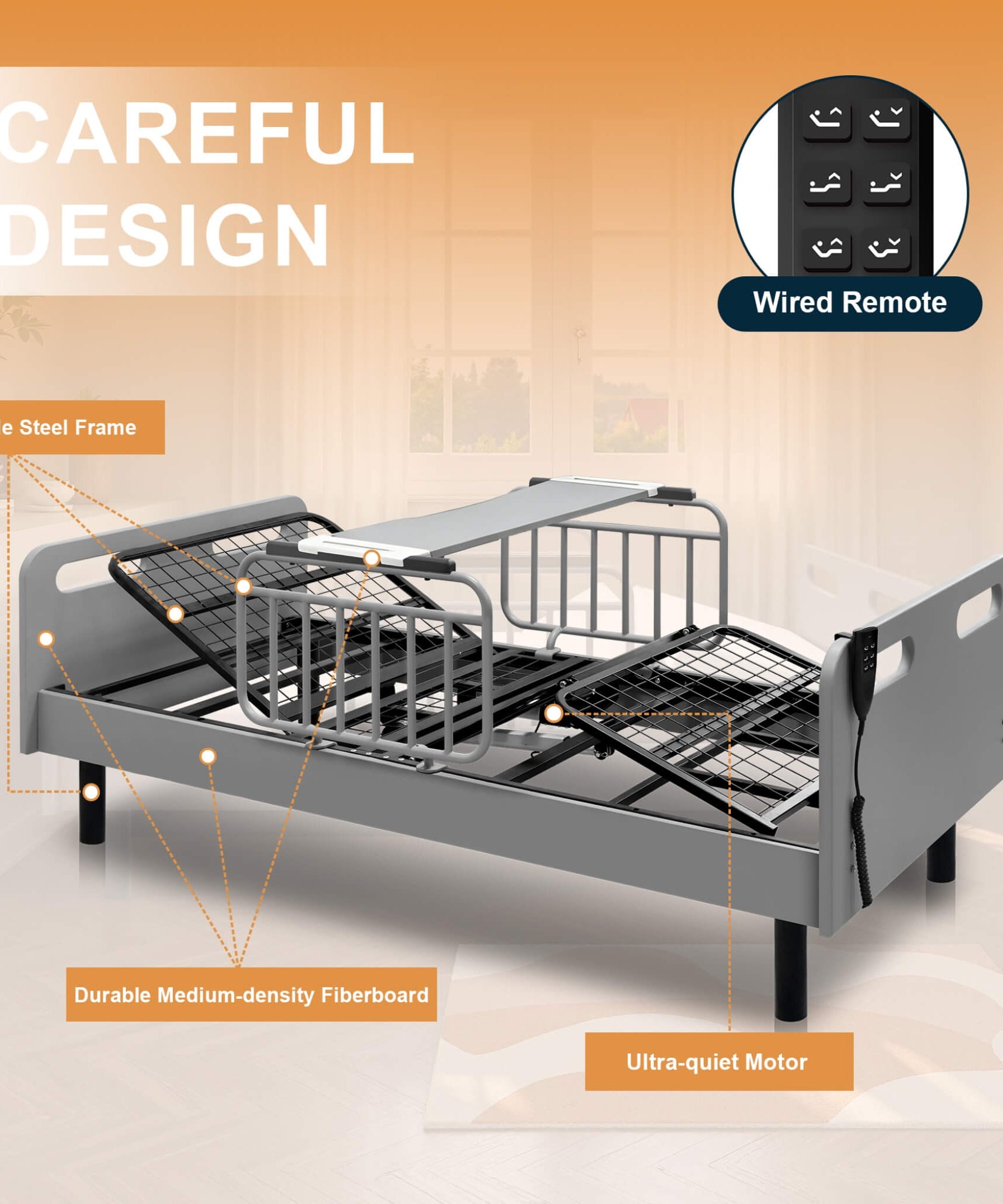 Electric Adjustable Hospital Bed With Remote Control And Memory Foam Mattress (SAK59613)