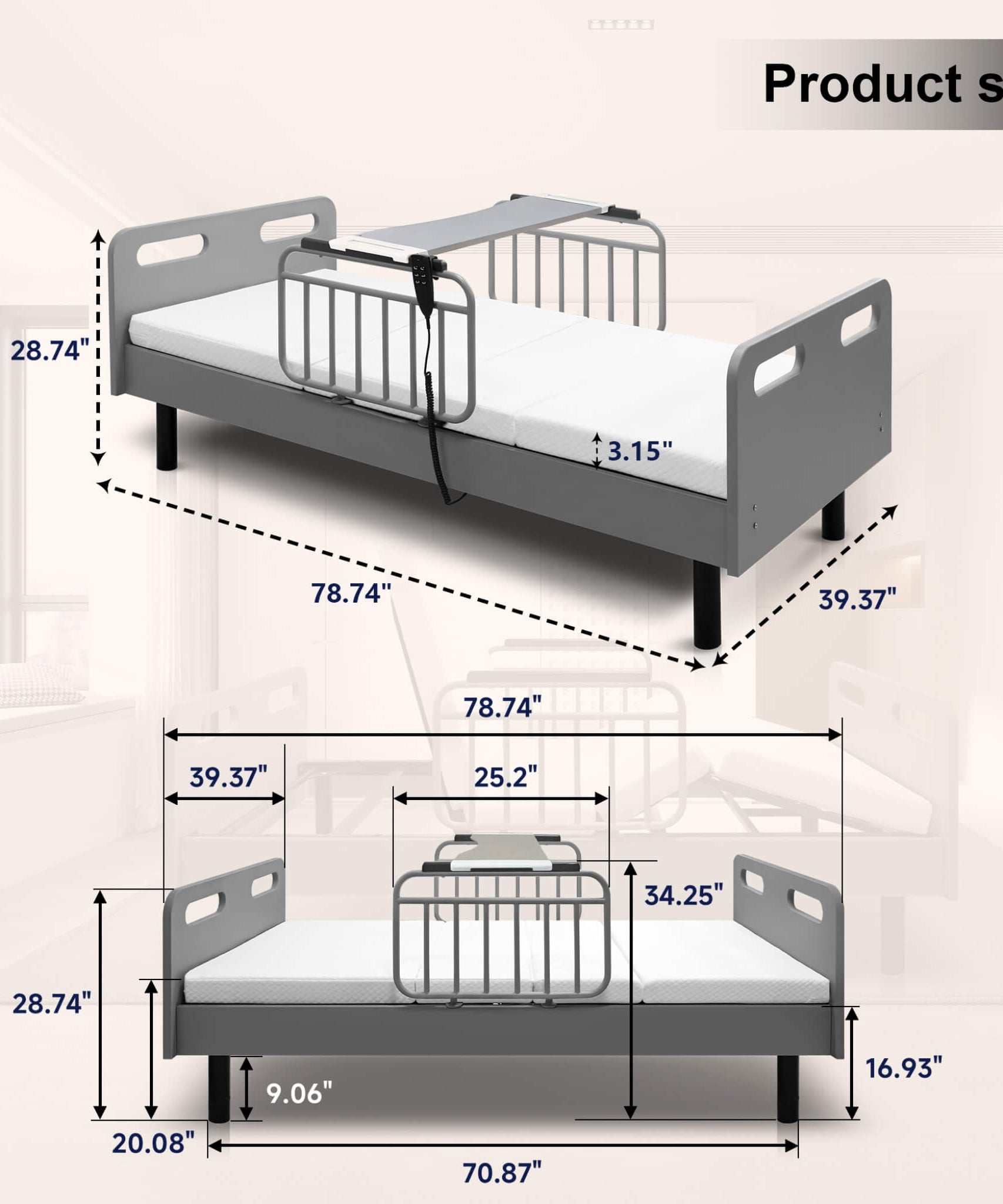 Electric Adjustable Hospital Bed With Remote Control And Memory Foam Mattress (SAK59613)
