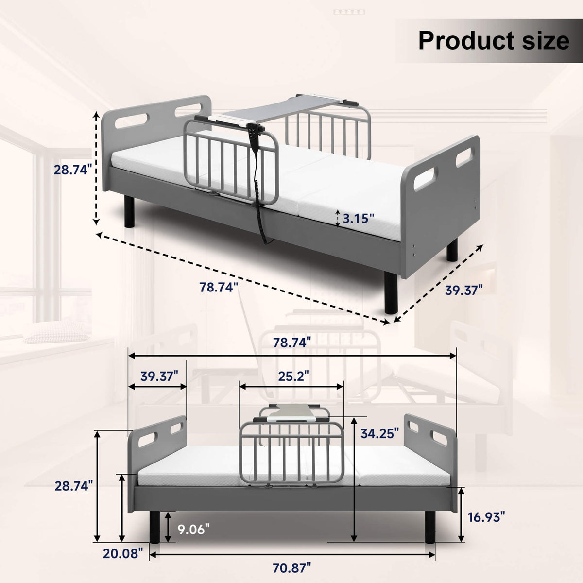 Electric Adjustable Hospital Bed With Remote Control And Memory Foam Mattress (SAK59613)
