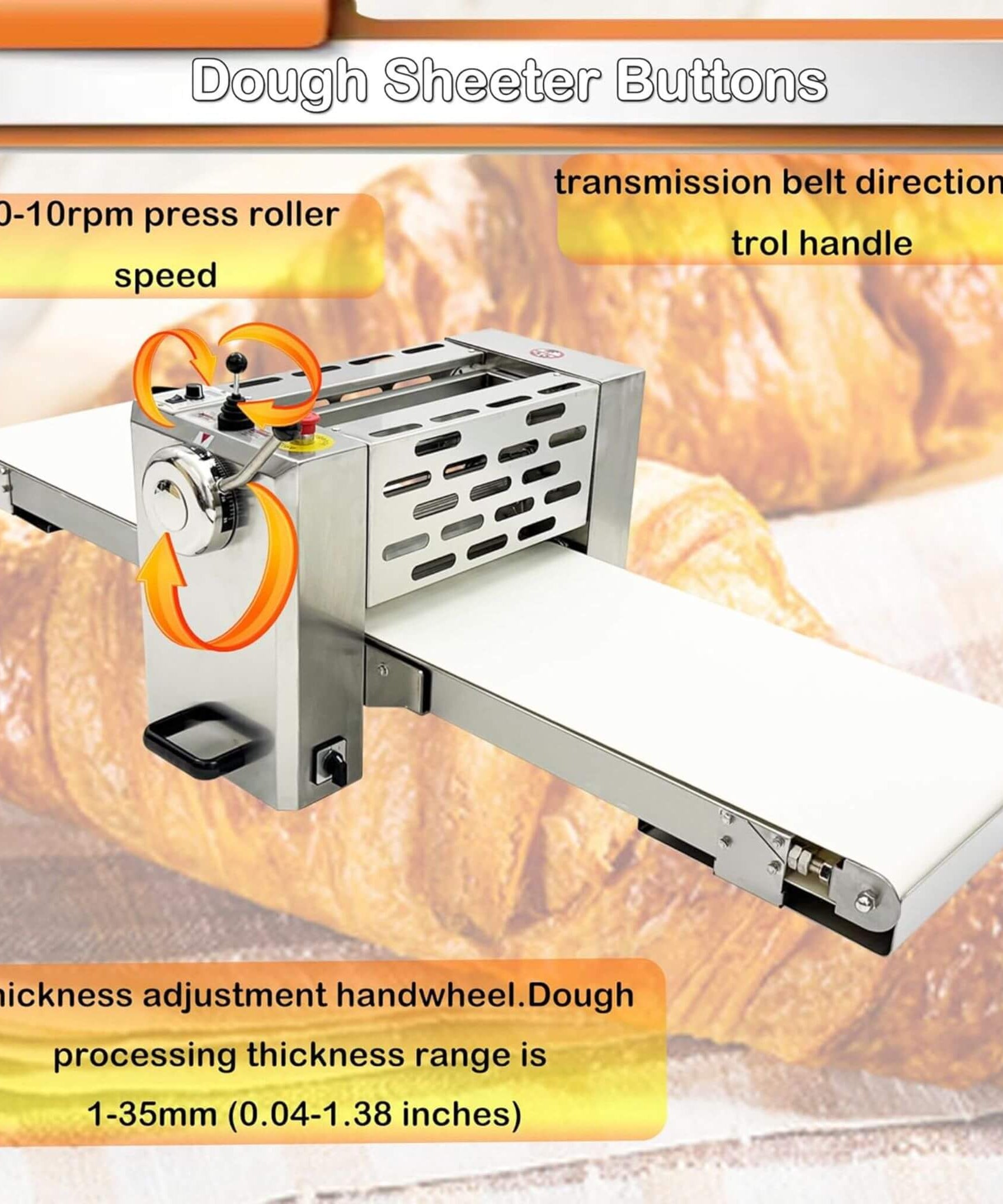 Commercial Electric 110V Foldable Stainless Steel Dough Sheeter (SAK59273)