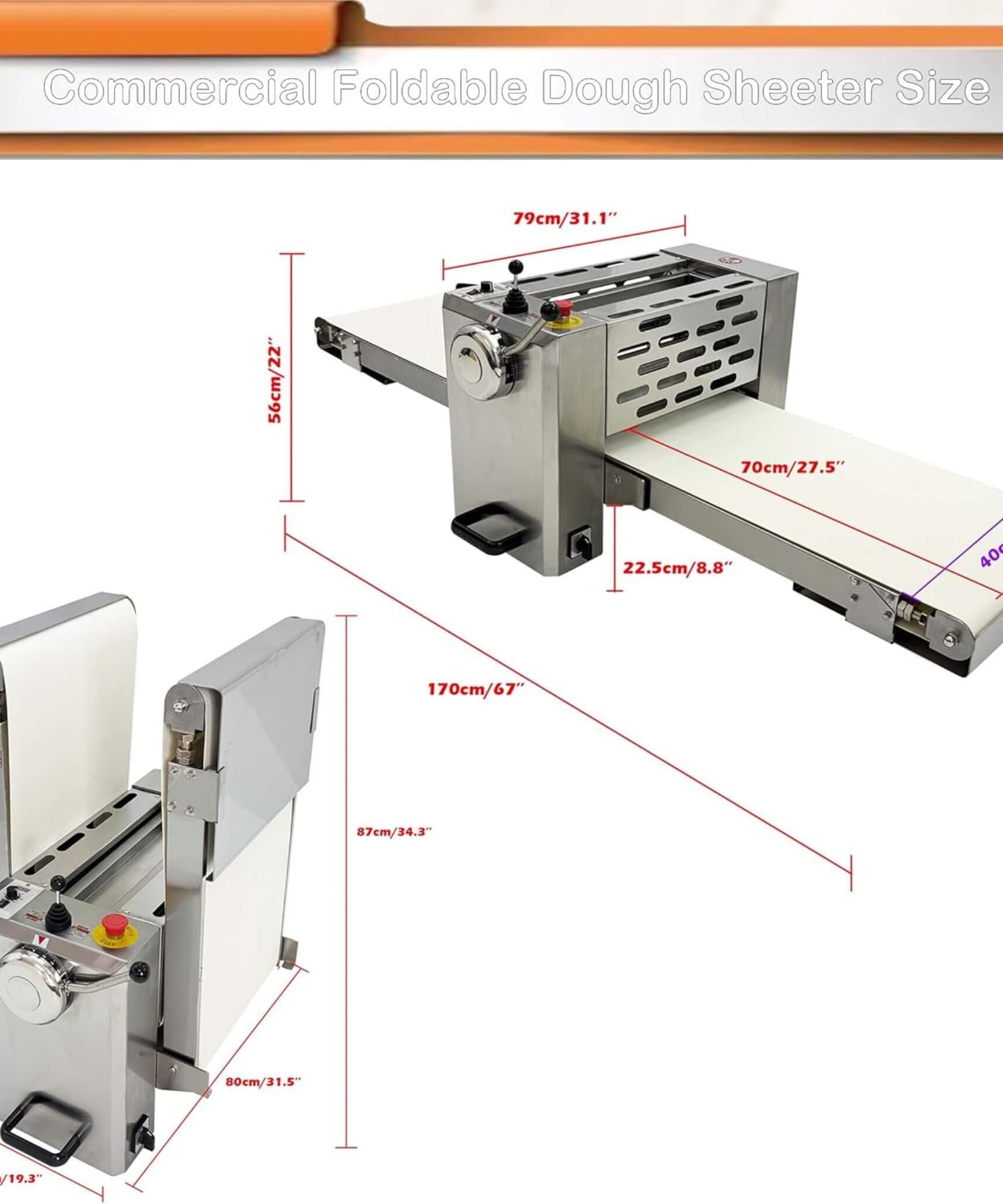 Commercial Electric 110V Foldable Stainless Steel Dough Sheeter (SAK59273)