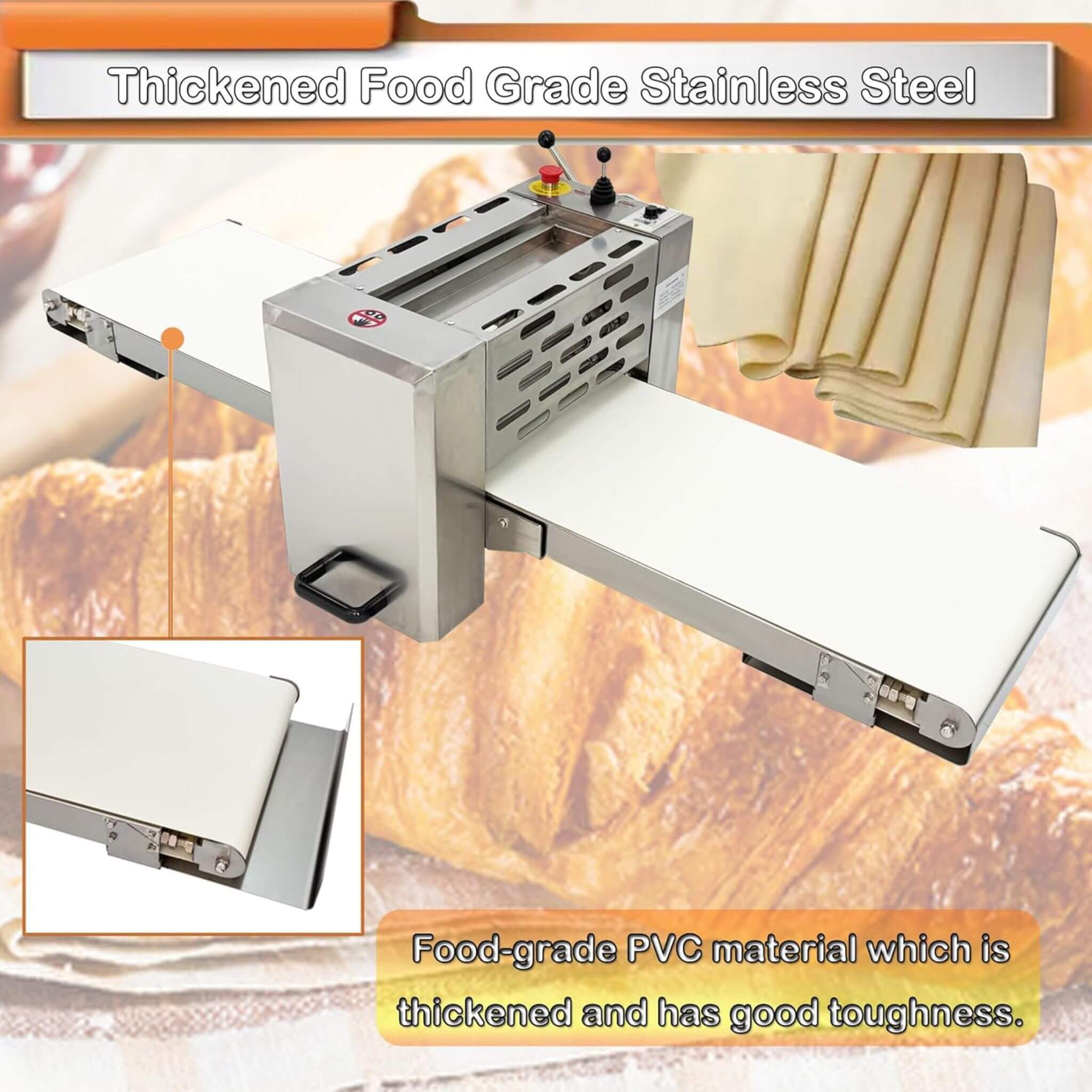 Commercial Electric 110V Foldable Stainless Steel Dough Sheeter (SAK59273)