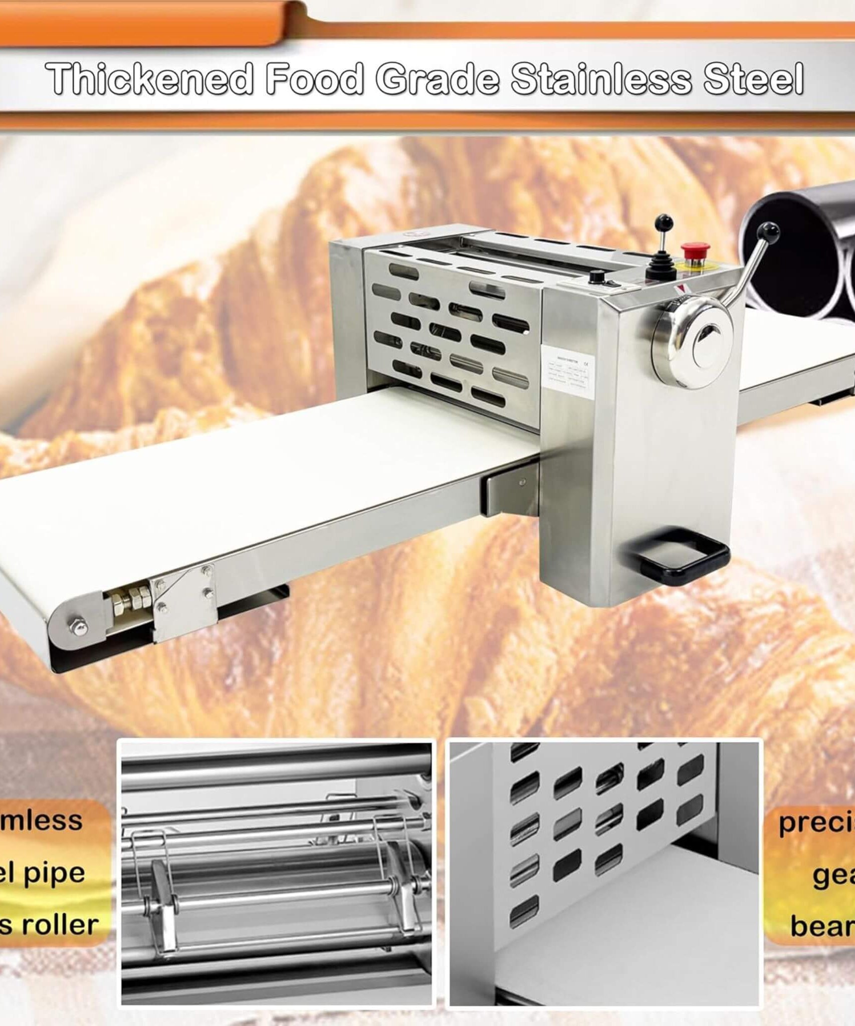 Commercial Electric 110V Foldable Stainless Steel Dough Sheeter (SAK59273)