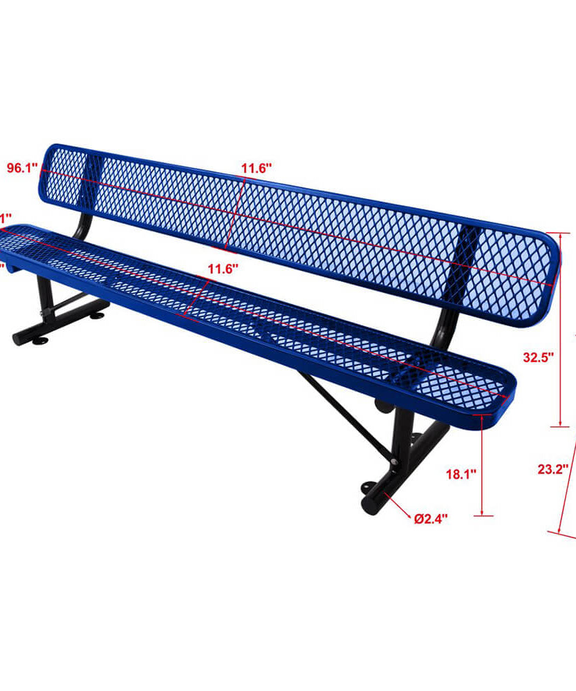 8FT Heavy-Duty Steel Bench With Backrest And Thermoplastic Coating (SAK23567)
