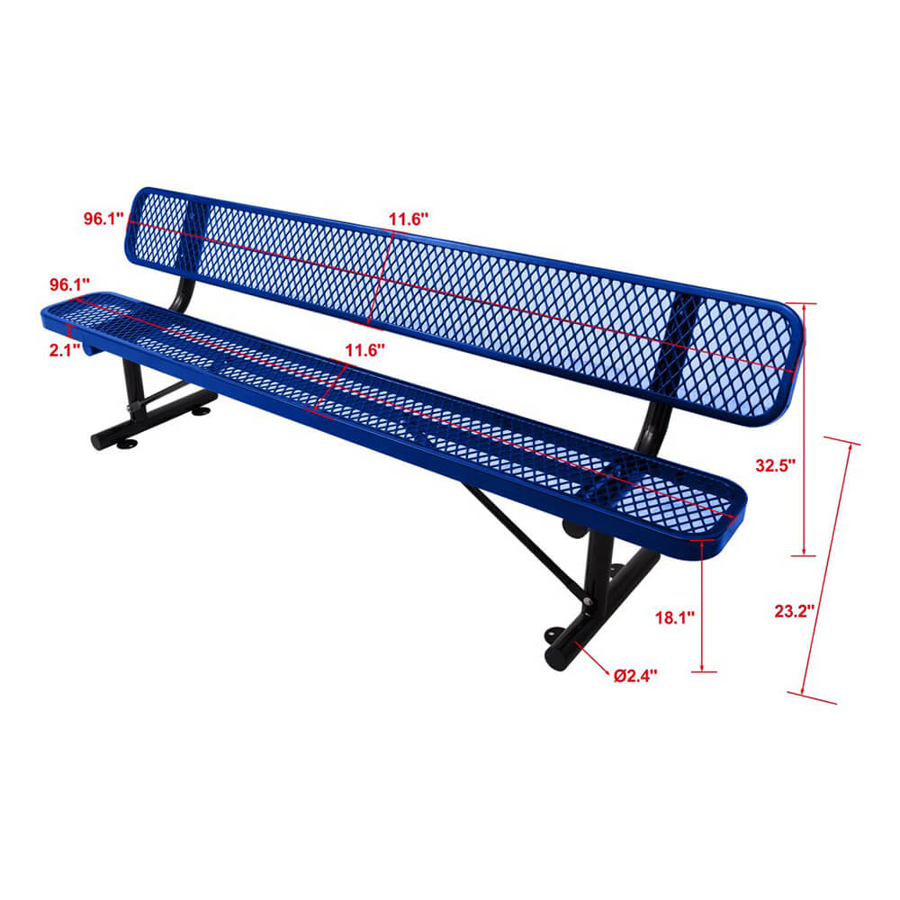 8FT Heavy-Duty Steel Bench With Backrest And Thermoplastic Coating (SAK23567)