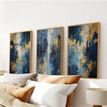 Elegant Navy and Gold Art Set of 3. Contemporary Abstract Prints