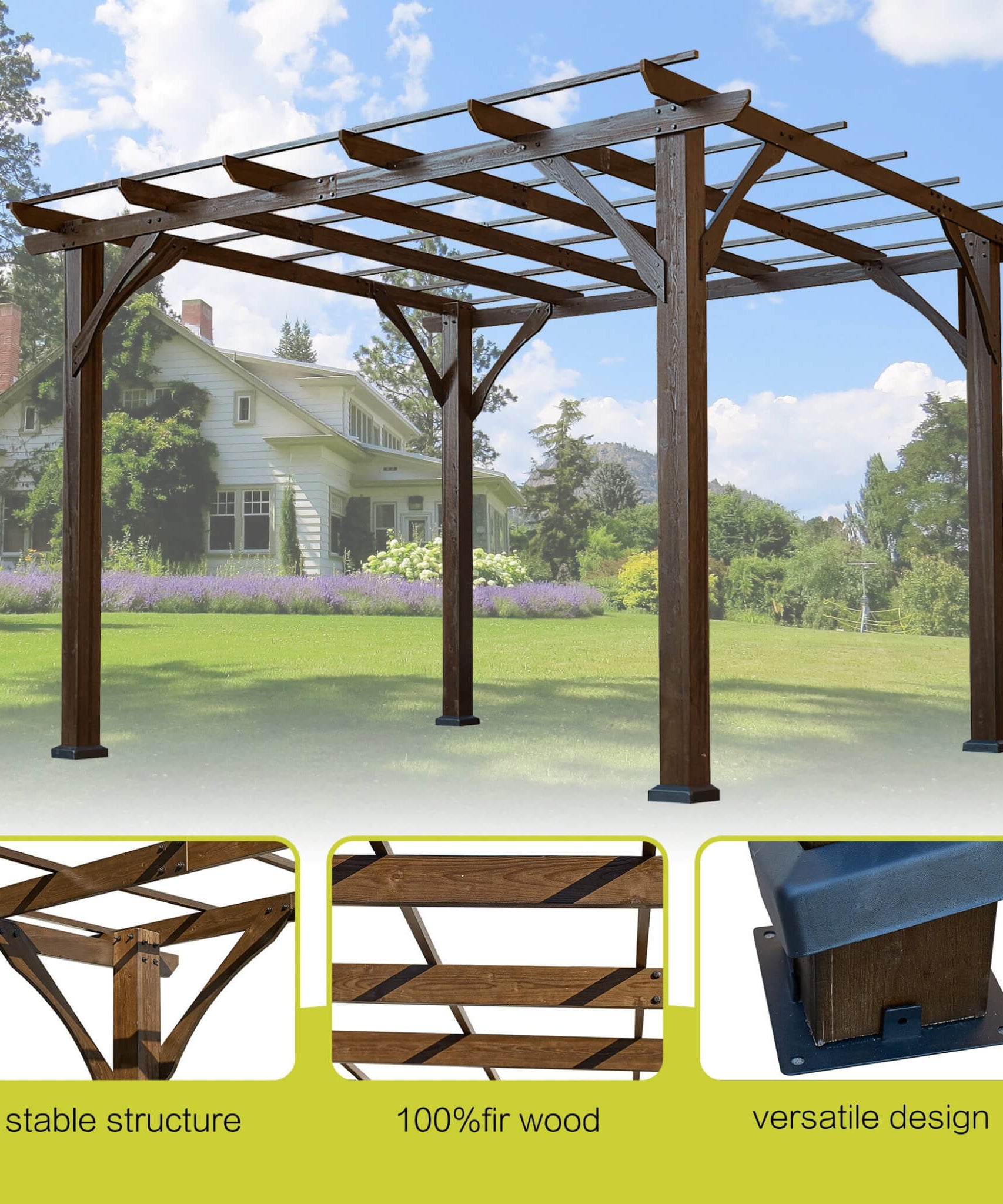 [10X12FT] Alora Premium Outdoor Brown Cedar Wood Pergola For Spacious Patios (SAK45639)