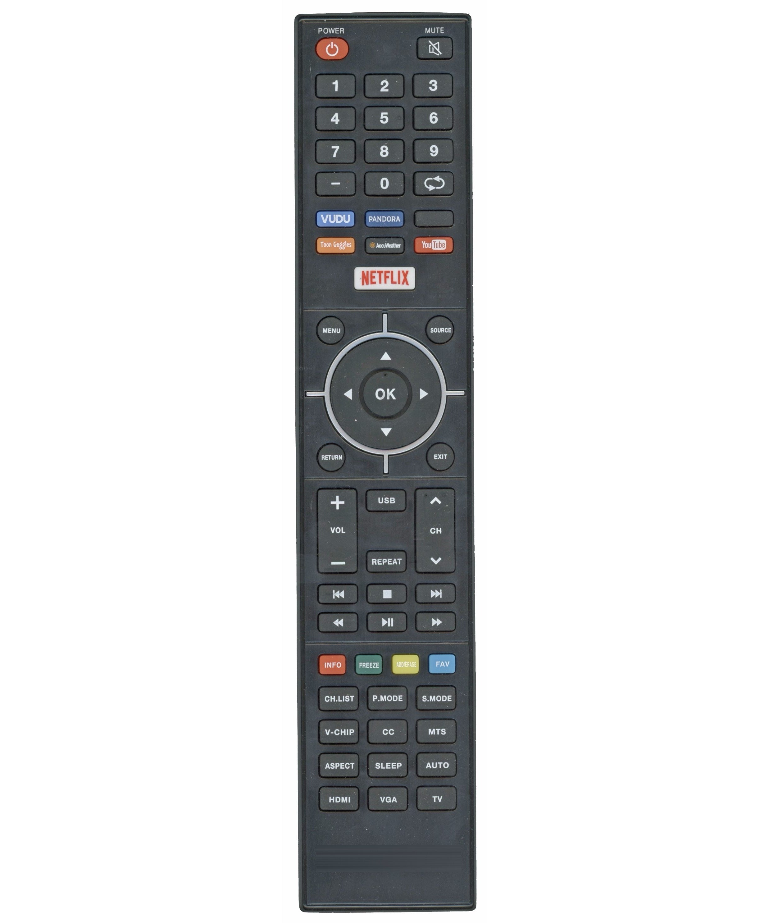 Element 845-058-03B03 TV Remote Control - Vudu, Pandora, Toon Goggles, Accuweather, YouTube, Netflix - 84505803B03