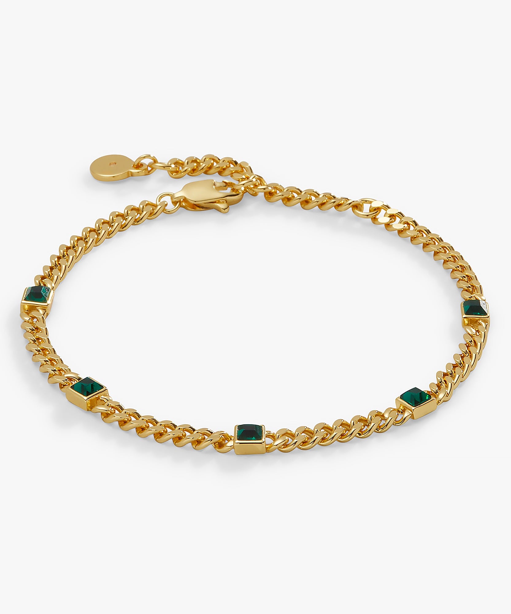 May Birthstone Emerald Curb Chain Bracelet